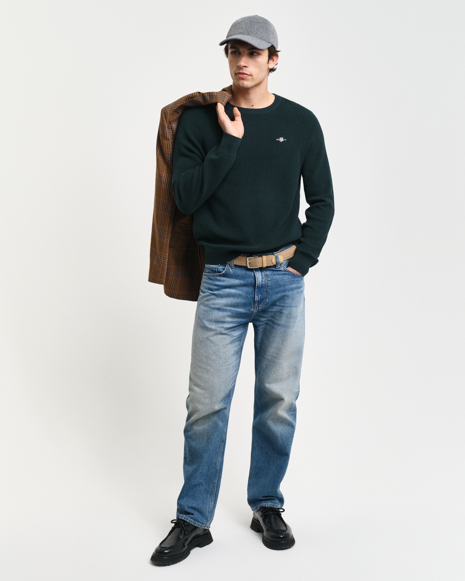 Gant Rundhalspullover »COTTON WOOL RIB C-NECK«, Rippstrickstruktur
