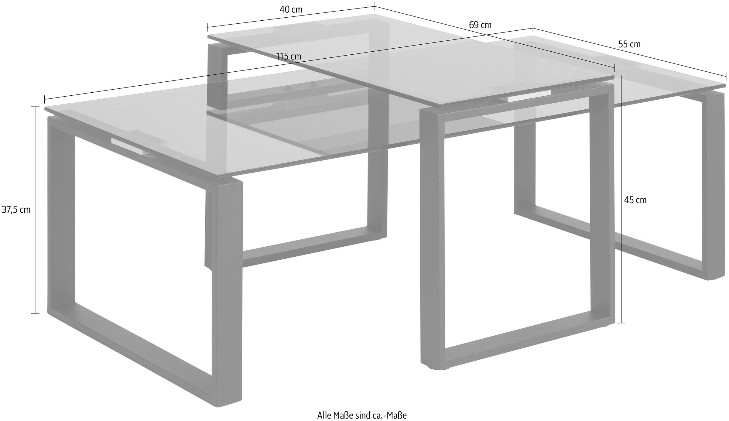 2 St.), BAUR (Set, aus Glas andas rauchfarbigen | und »Karolina«, Metallgestell kaufen Couchtisch pulverbeschichtetem schönem