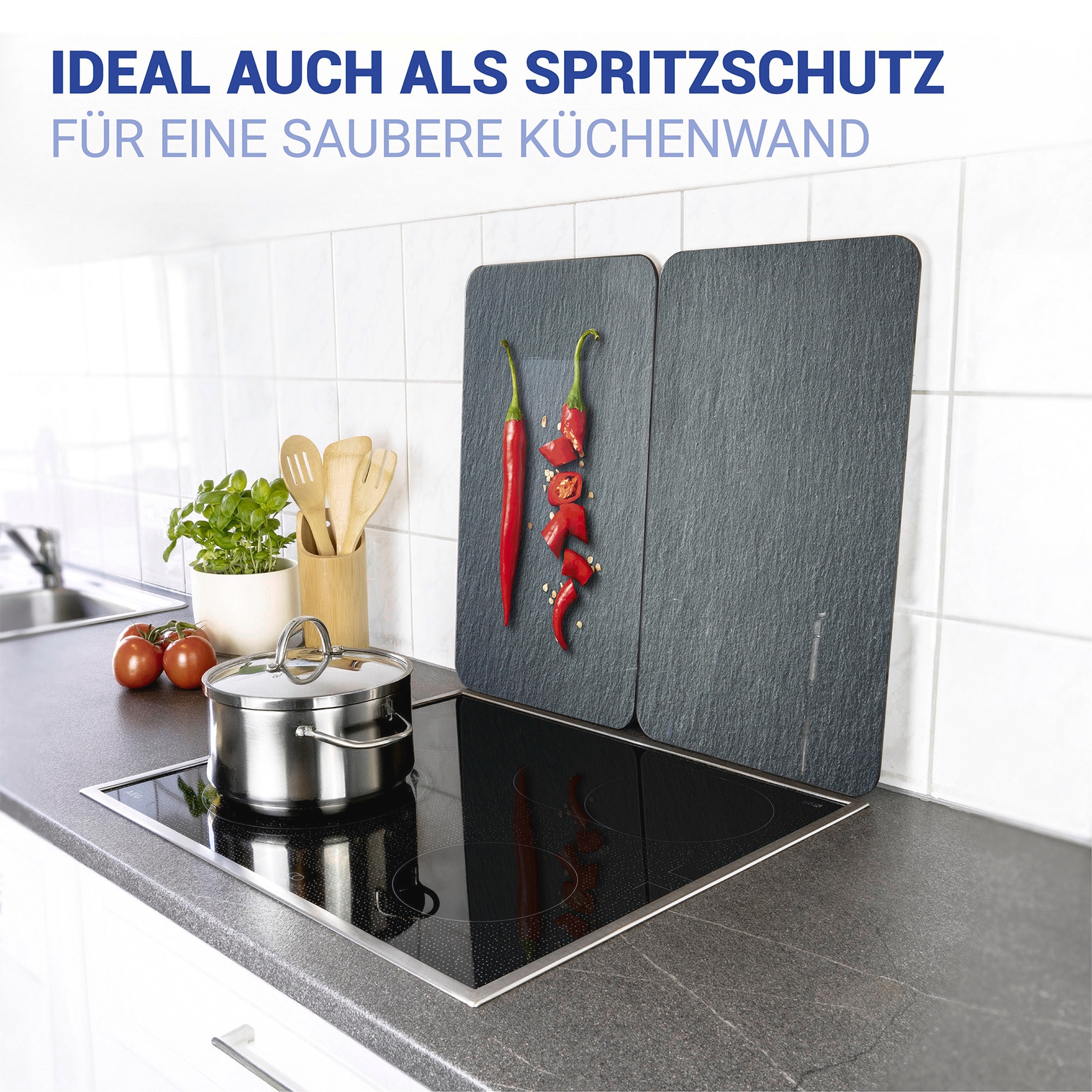 WENKO Herd-Abdeckplatte »Universal Modell Cayenne«, (Set, 2 tlg.), Herdabdeckung für alle Herdarten, kratzfest, mit rutschfesten Füßen