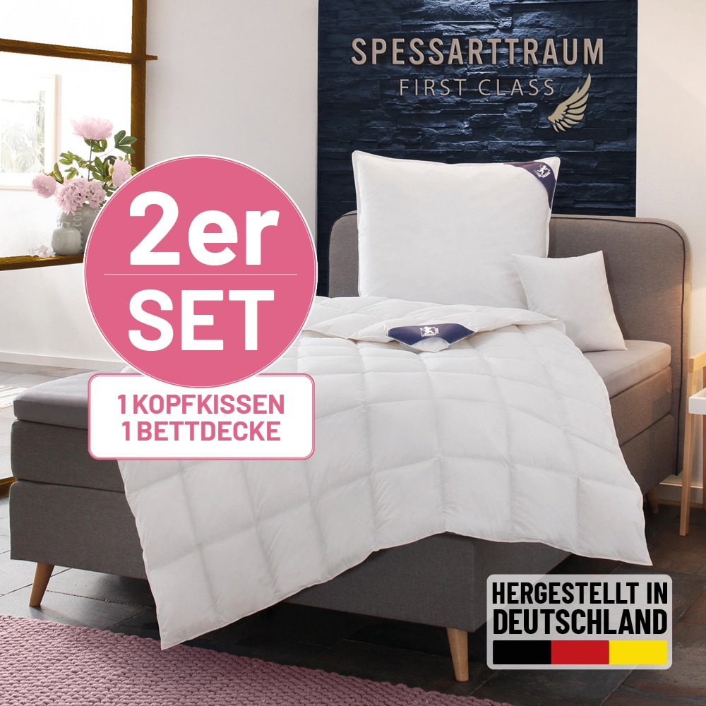 SPESSARTTRAUM Daunenbettdecke + Federkissen "First Class" Sparset: 5 Wärmeklassen, 135x200 cm & 155x220 cm