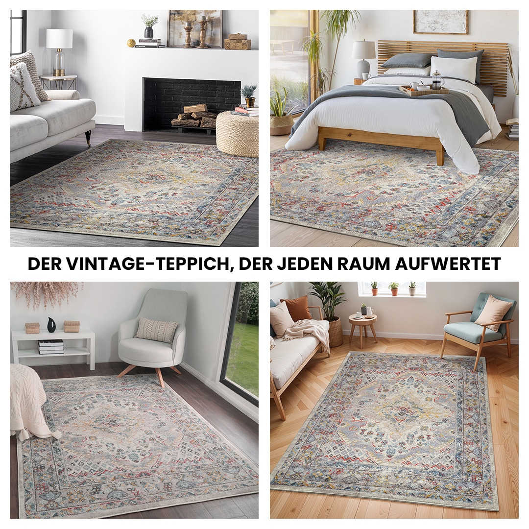 Livabliss Teppich »CASABLANCA«, rechteckig, 12 mm Höhe, Vintage Orientteppich, Kurzflor Boho Wohnzimmerteppich, Läufer