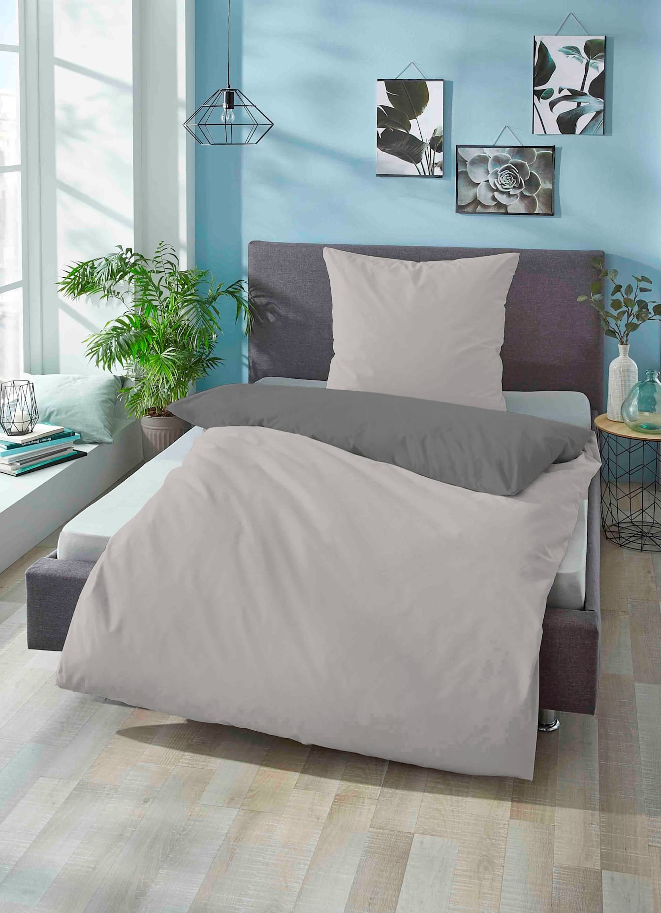 Bettwäsche BIBERNA, grau, Linon, 100% Baumwolle, Bettwäsche