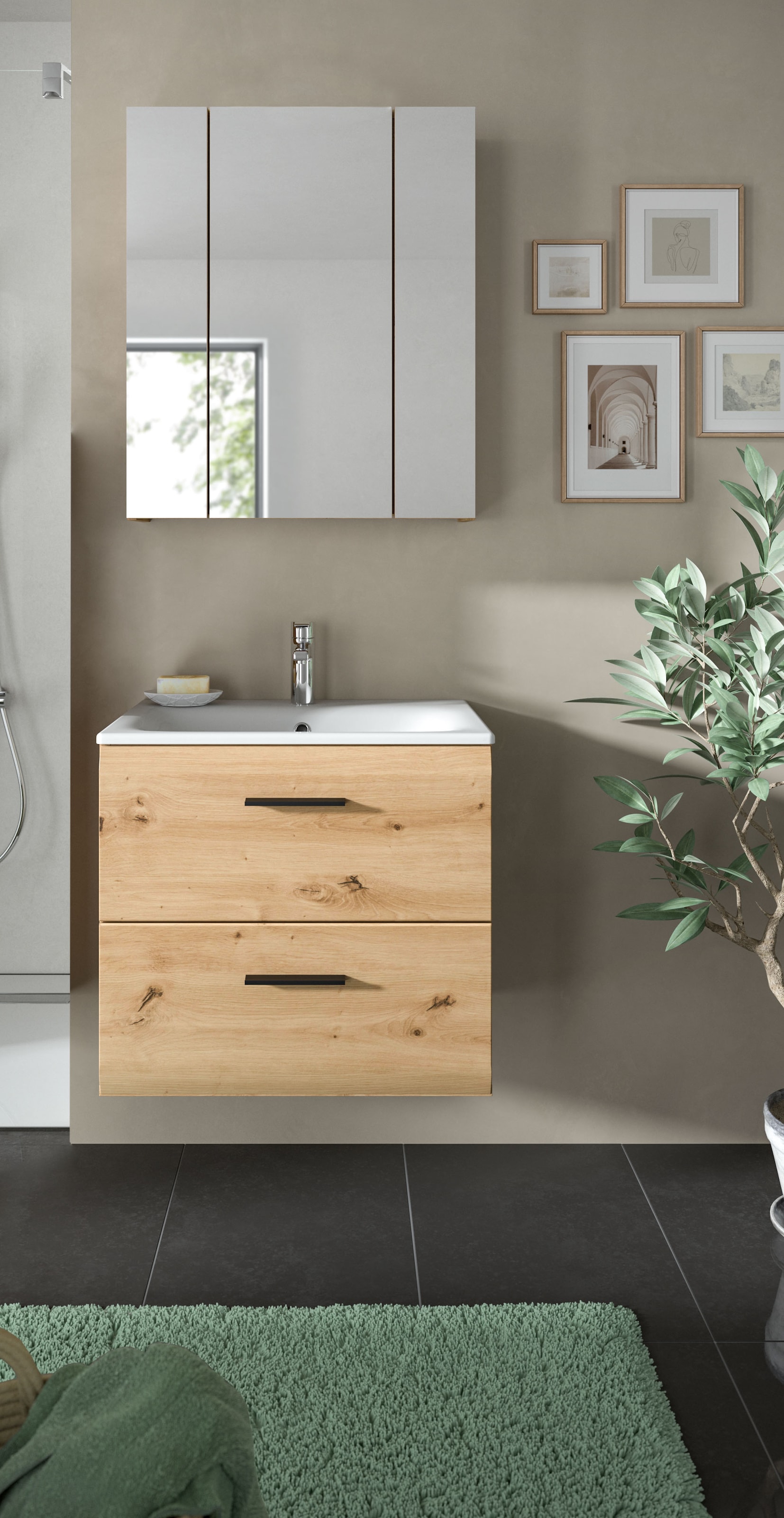 INOSIGN Badezimmer-Set, (Set, 3 St.), Florenz, Badkombination 3-tlg., Artisan Oak NB, inkl. Waschbecken