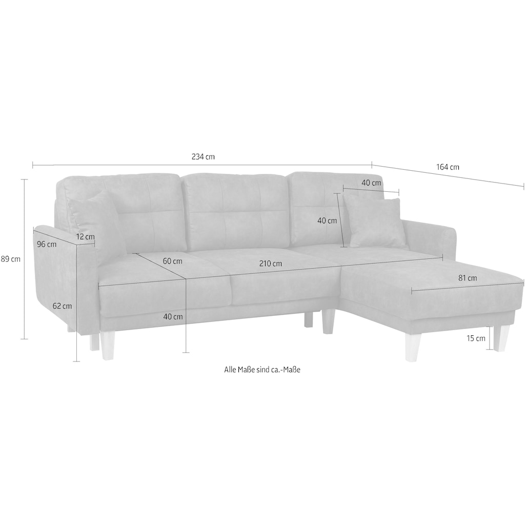 Home affaire Ecksofa »Triplo, Zierkissen, Schlaffunktion, B/T/H: 234/164/89 cm, L-Form«