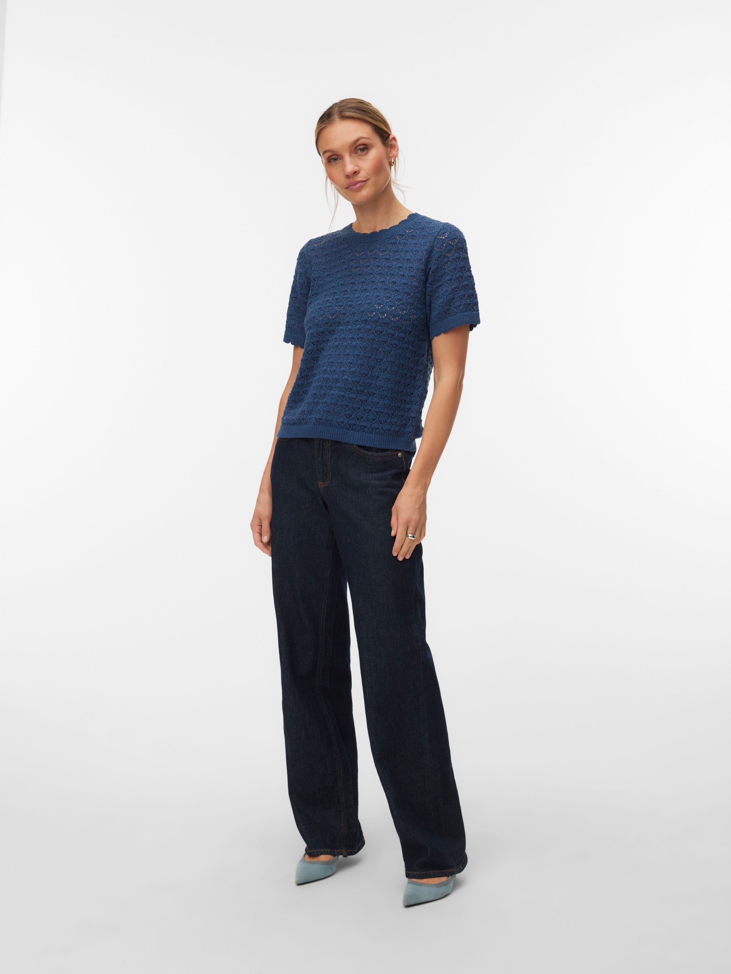 Vero Moda Stricktop »VMJAQUELINE SS O-NECK TOP BOO« mit zartem Muster