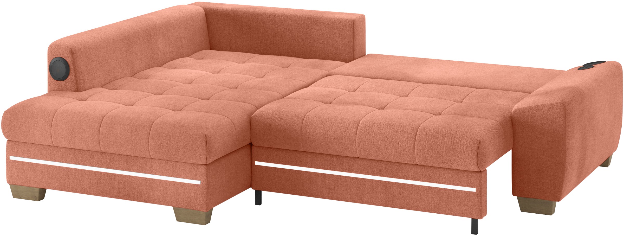 Mr. Couch Ecksofa »Nikita II, L-Form«, RGB-LED, Bluetooth-Soundsystem, wahlweise mit Bett, Bettkasten