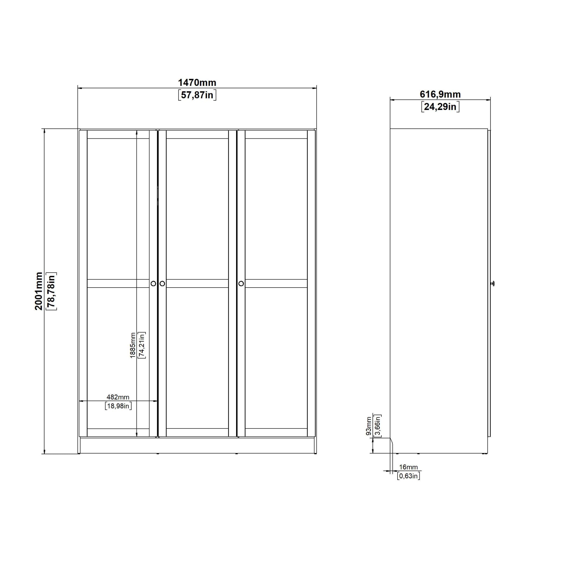 Home affaire Kleiderschrank »Billund Aufbewahrung Kasten Schrank Stauraum«, mit Rahmentüren, Einlegeböden, 1 Kleiderstange, B: 147 oder 195 cm