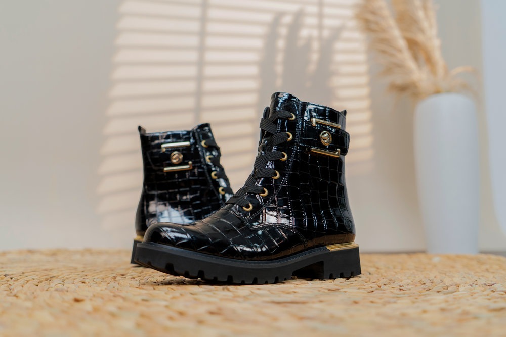 Remonte Schnürstiefelette, Blockabsatz, Schnürboots im Kroko-Look, Innenreißverschluss