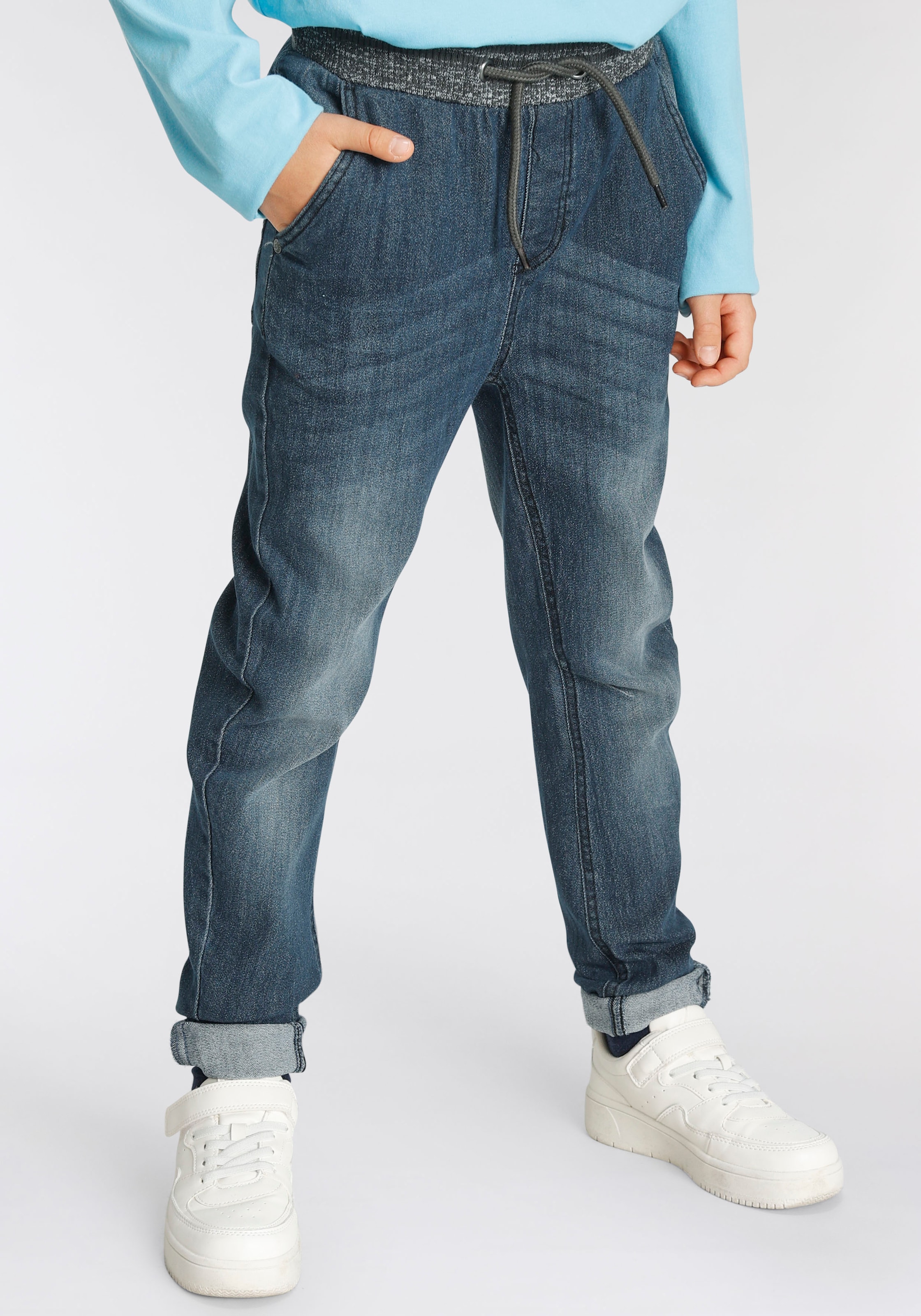 Rippenbund »mit bestellen Arizona Stretch-Jeans mit | Beinverlauf«, tollem schmalem BAUR