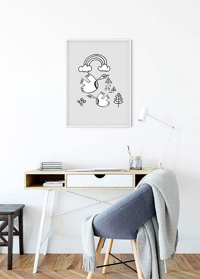 Bild KOMAR "Scribble Birdy", grau (farbe bild(er): grau), B:30cm H:40cm, Holz, Papier, Bilder, Bild, Wandbild zur Dekoration - ohne Rahmen 2