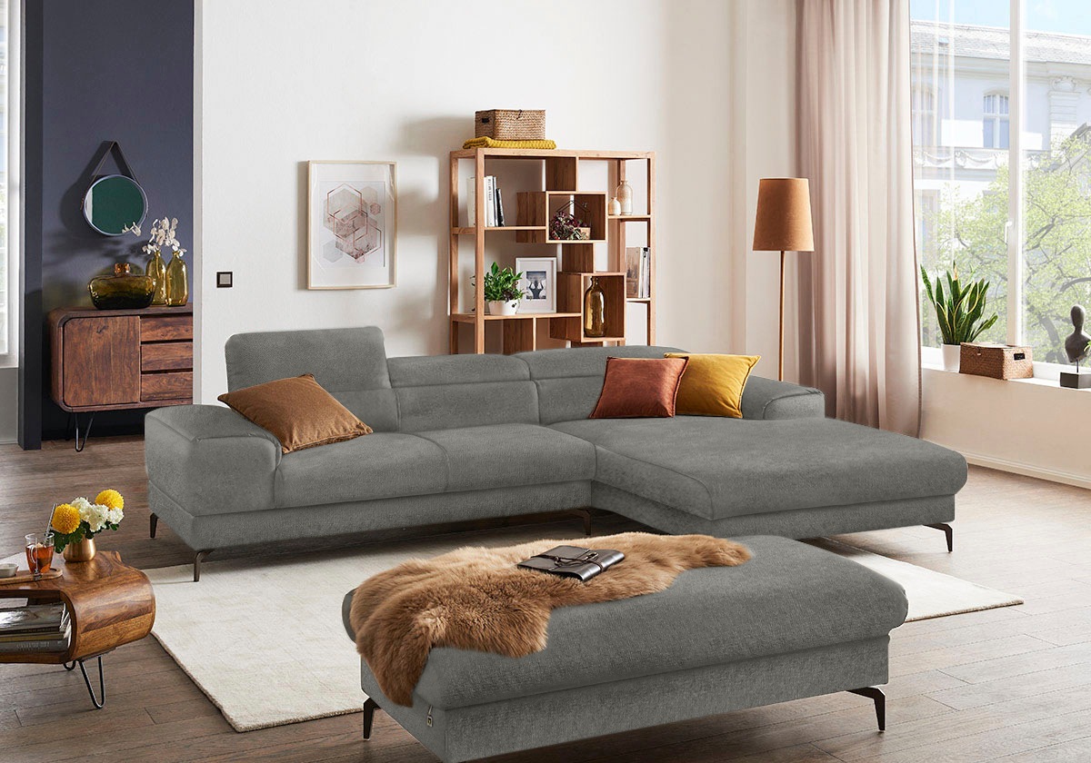 Polsterhocker W.SCHILLIG "piedroo", grau (grau r66), B:141cm H:42cm T:70cm, Chenille-Flachgewebe R66 (85% Polyester, 15% Nylon), Hocker, Polsterhocker, Füße in Bronze pulverbeschrichtet 3