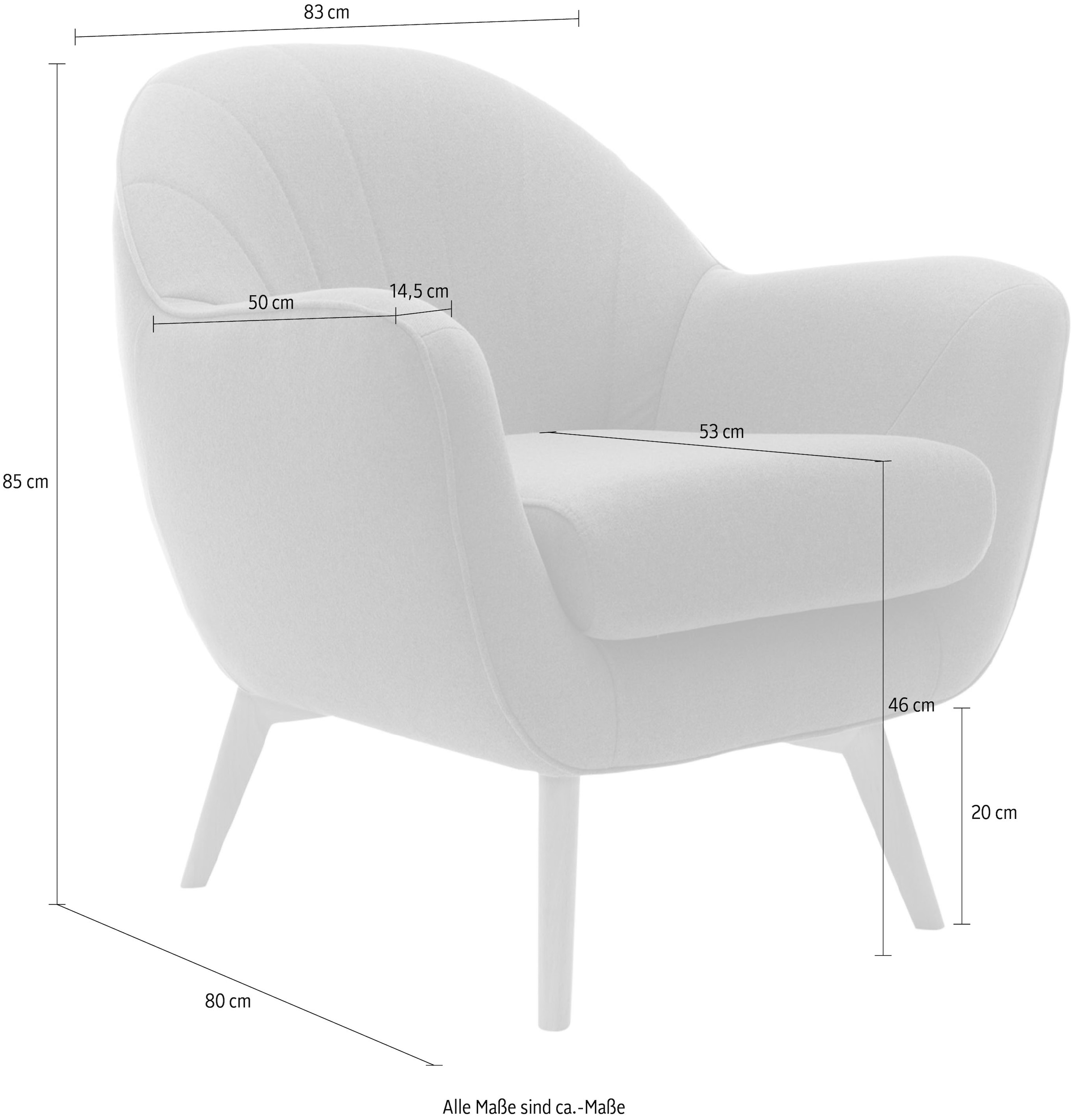 TRENDMANUFAKTUR Sessel »Fuelta, Loungesessel, organische Formensprache, bequem, Solitärsessel«, mit auffälligem Nahtbild und schönen Füßen aus Holz