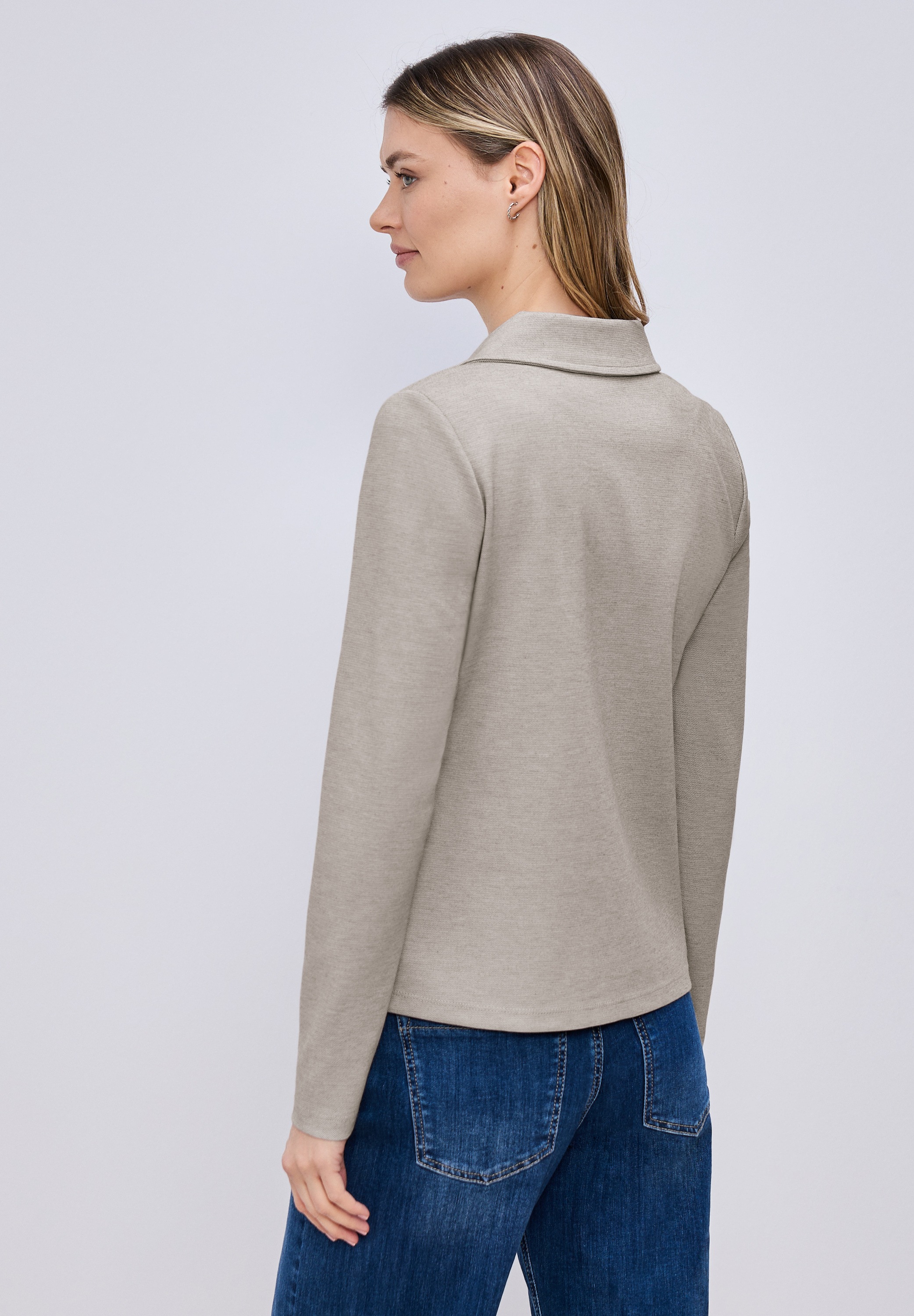 Kurzblazer STREET ONE, Damen, Gr. 38, light terra mocha, Stoff, 83% Polyester, 14% Viskose, 3% Elasthan; shadowed navy melange: 73% Polyester, 24% Viskose, 3% Elasthan, Jacquardmuster, regular fit normal, V-Ausschnitt, normaler Saum, Blazer Kurzblazer, mi 2