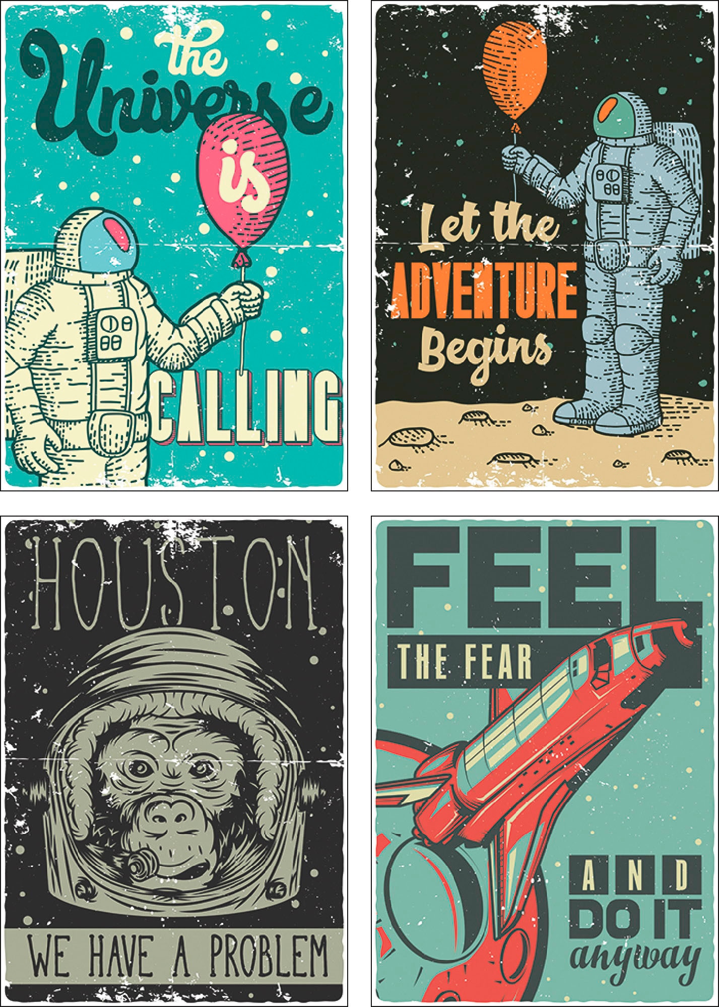 BAUR Wandbild, Shuttle«, | St.), Poster ruft kaufen Universum Bild, Sprüche Space Poster, Texte, Artland (4 Wandposter & »Das