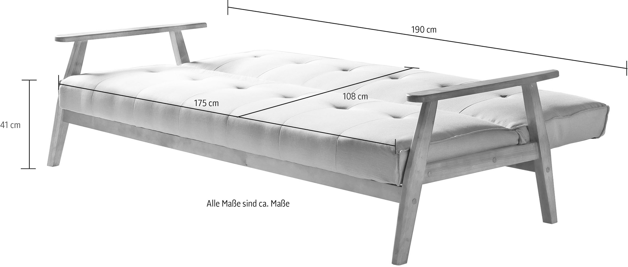 SalesFever Schlafsofa »Skagen, Sofa, 3-Sitzer«, mit Holzgestell, 60° Relax- und Schlaffunktion, Breite 190 cm