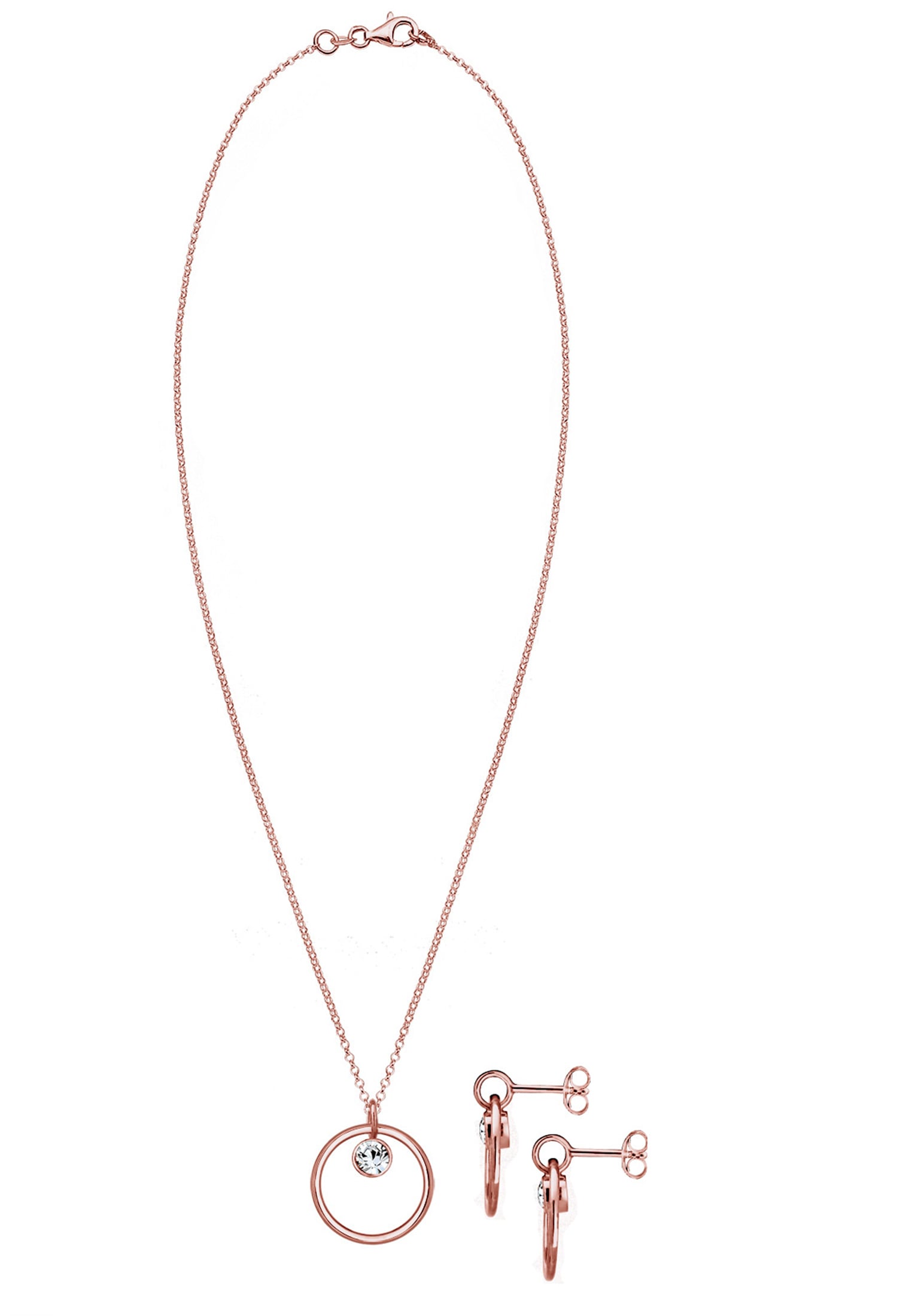 Elli Ohrring und Ketten Set »Schmuckset Kreis Glas Kristalle Weiß 925 Sterling Silber« ()