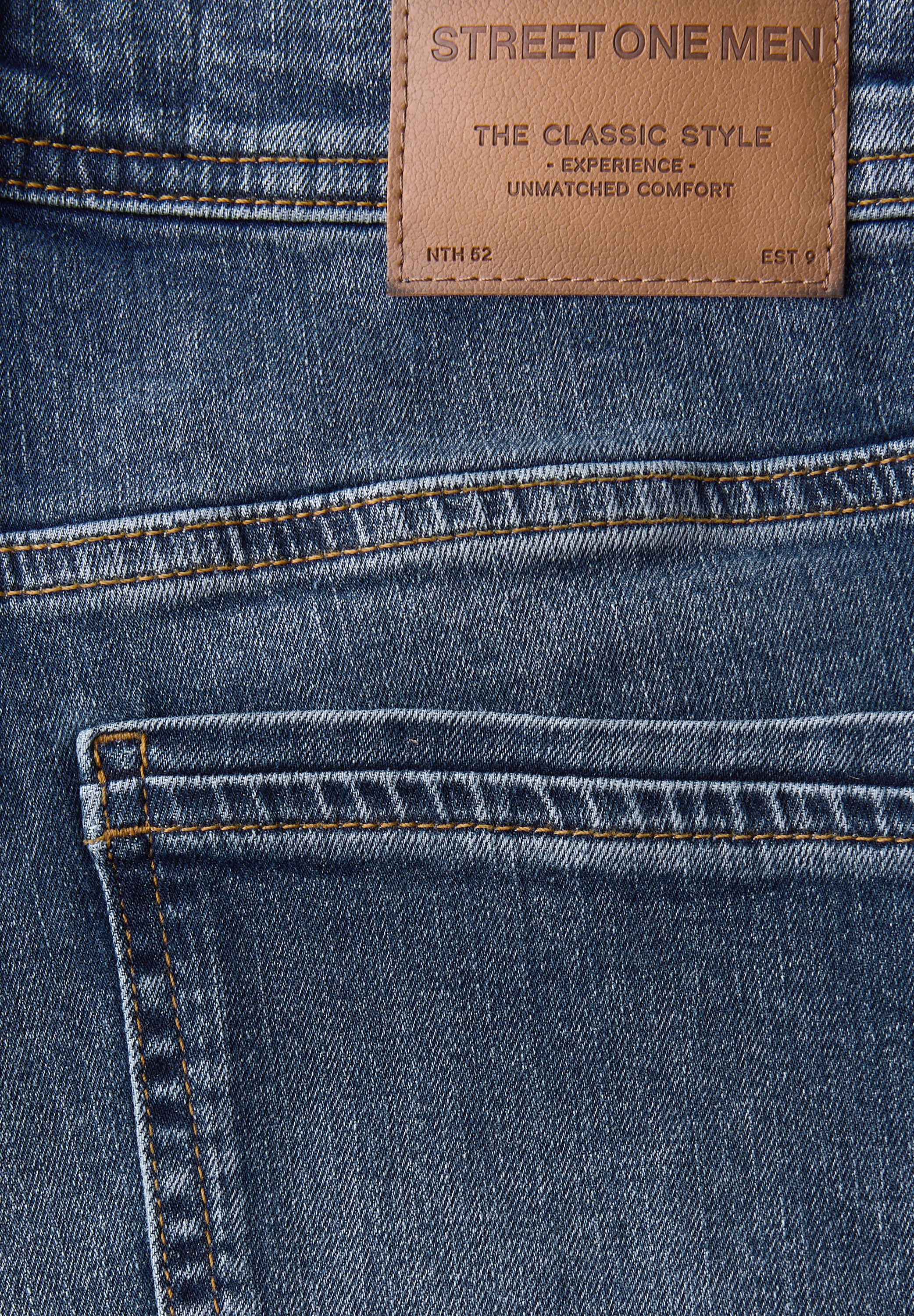 Regular-fit-Jeans STREET ONE MEN, Herren, Gr. 32, Länge 34, dunkelblau wash, Jeans, 98% Baumwolle, 2% Elasthan, unifarben, lang, Jeans, aus Baumwolle mit Stretchanteil 3