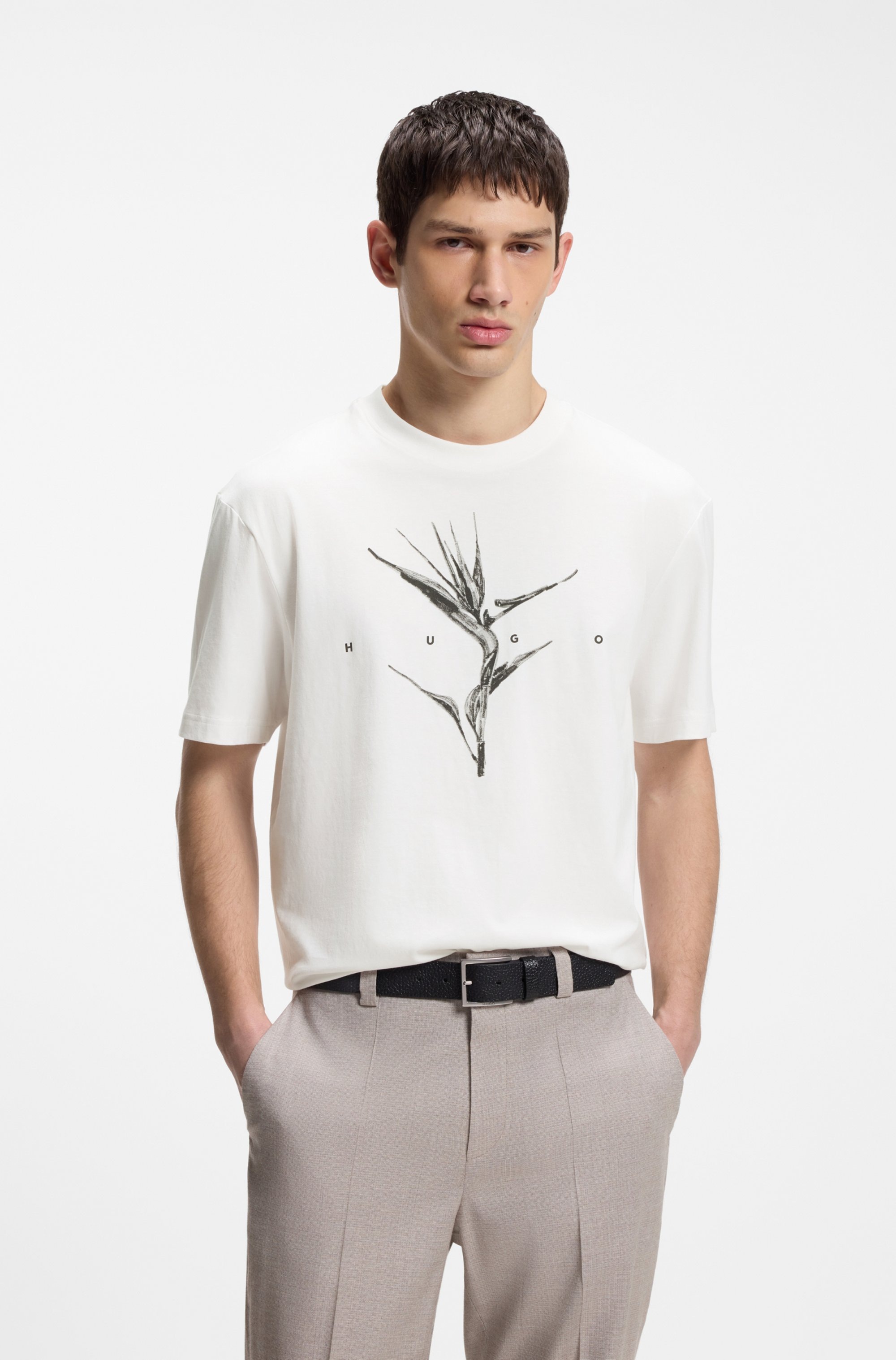 HUGO T-Shirt "Darise" Reine Baumwolle, Relaxed Fit, HUGO-Print