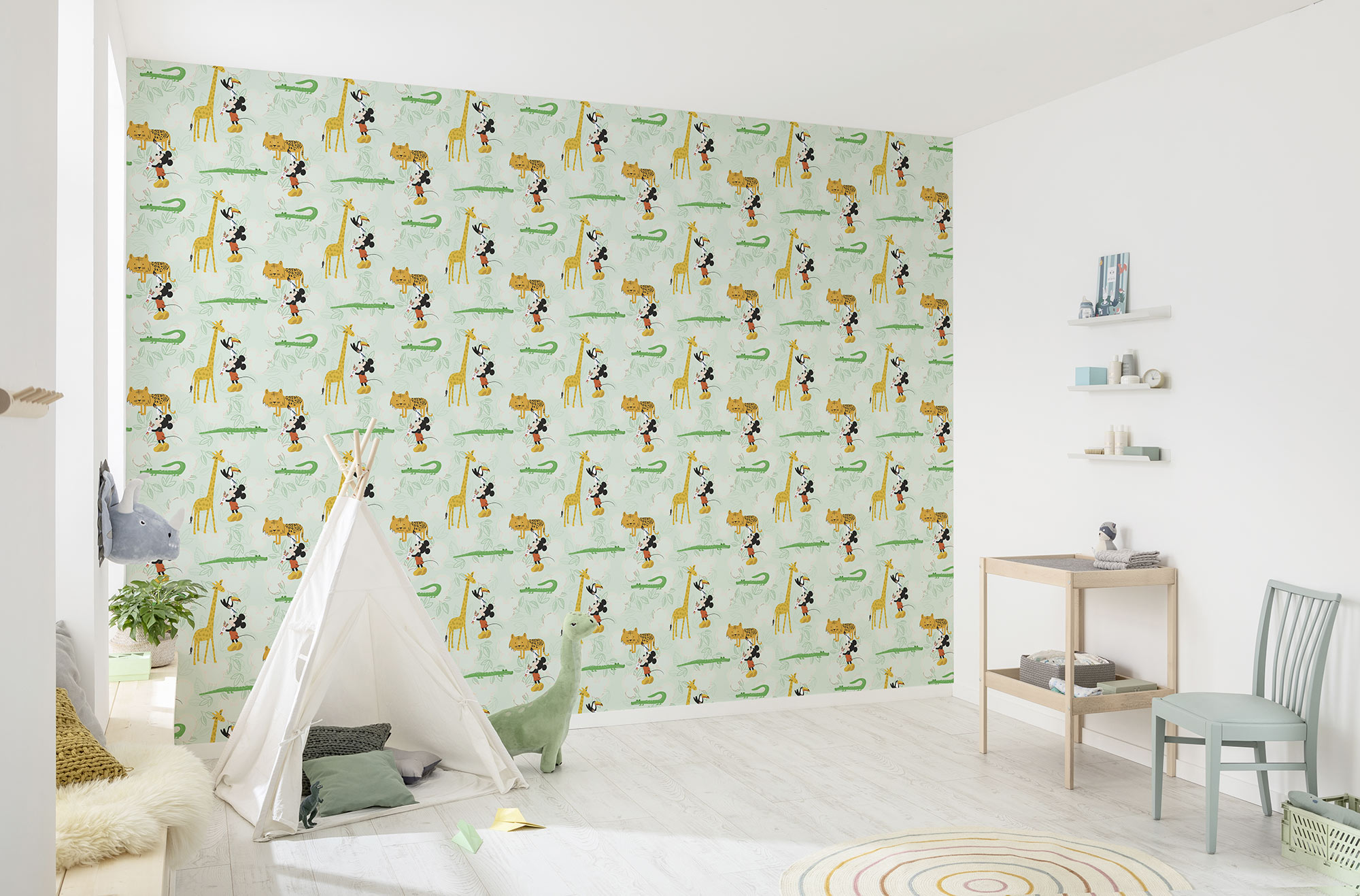 Komar Vliestapete "Mickey Doodle Zoo" bedruckt glatt Rolle mit 53 x 1005 cm