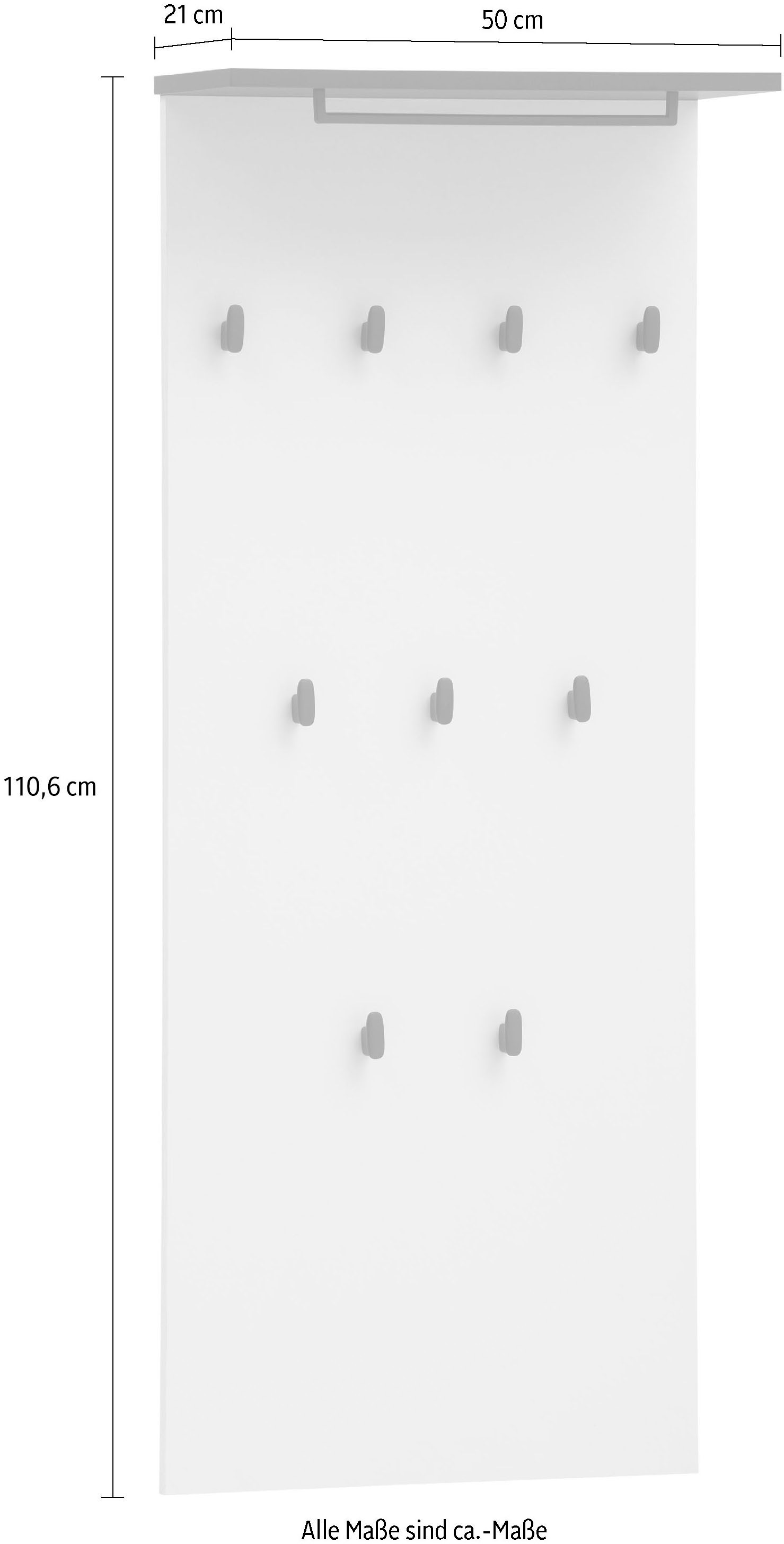 Schildmeyer Garderobenpaneel »Edda, Breite 50 cm, mit 9 Kleiderhaken und praktischer Ablage« Made in Germany