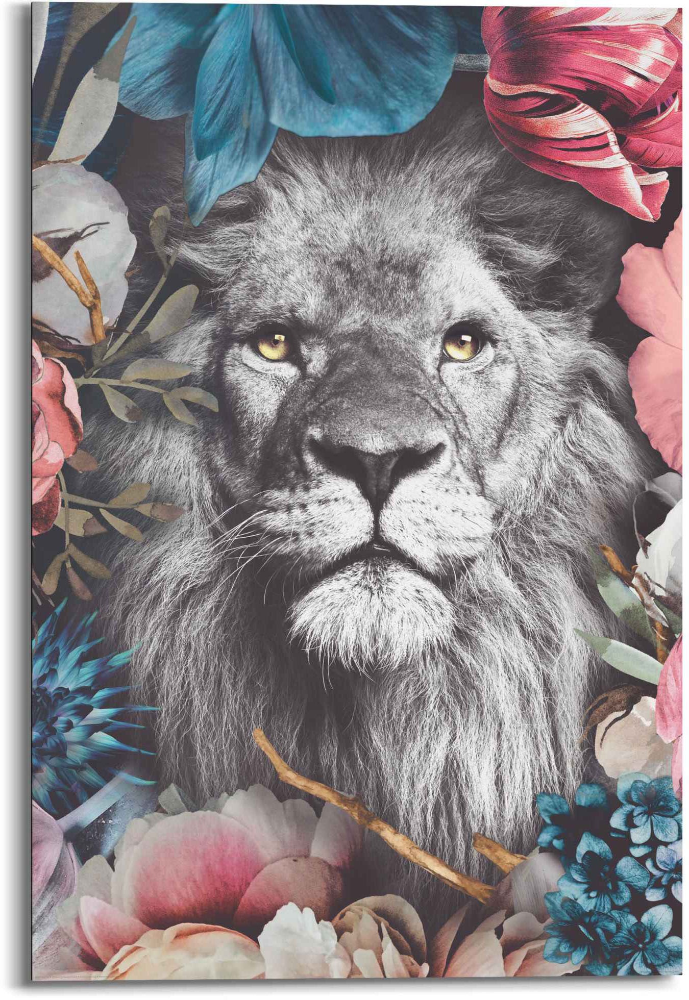 Reinders Wandbild "Wandbild Löwe Blumenkranz - Pflanzen - Farbenfroh" Löwen günstig online kaufen