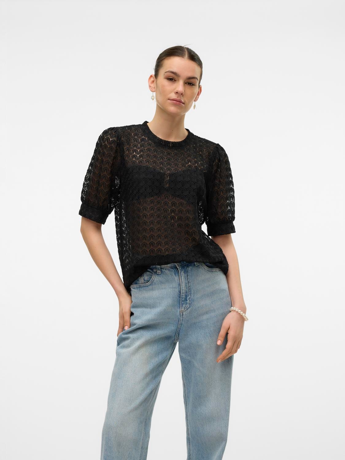 Vero Moda Blusenshirt "VMBECCA LACE SS O-NECK TOP JRS GA NOOS" günstig online kaufen