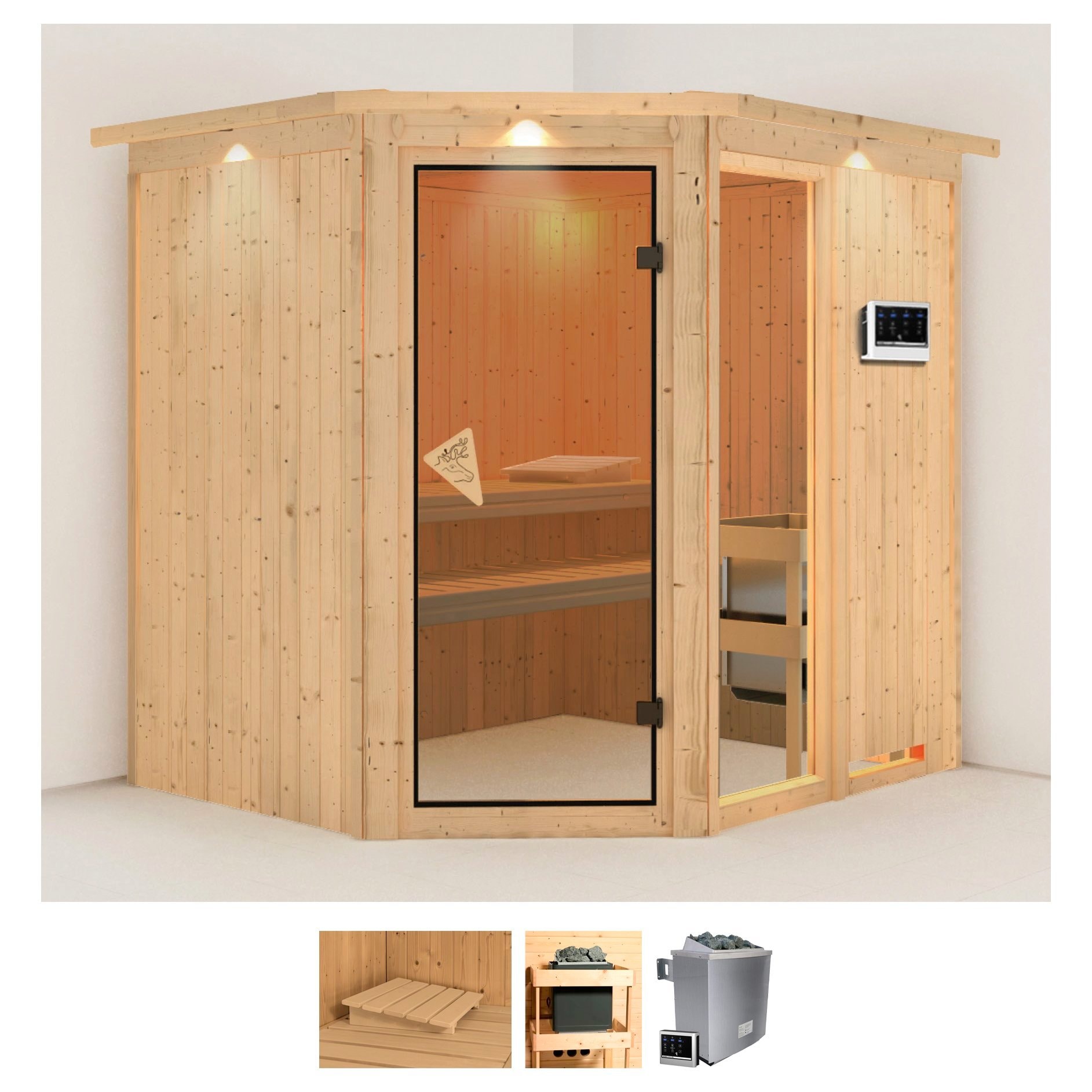 Karibu Sauna »Frigga 2«, 9-kW-Bio-Ofen mit externer Steuerung