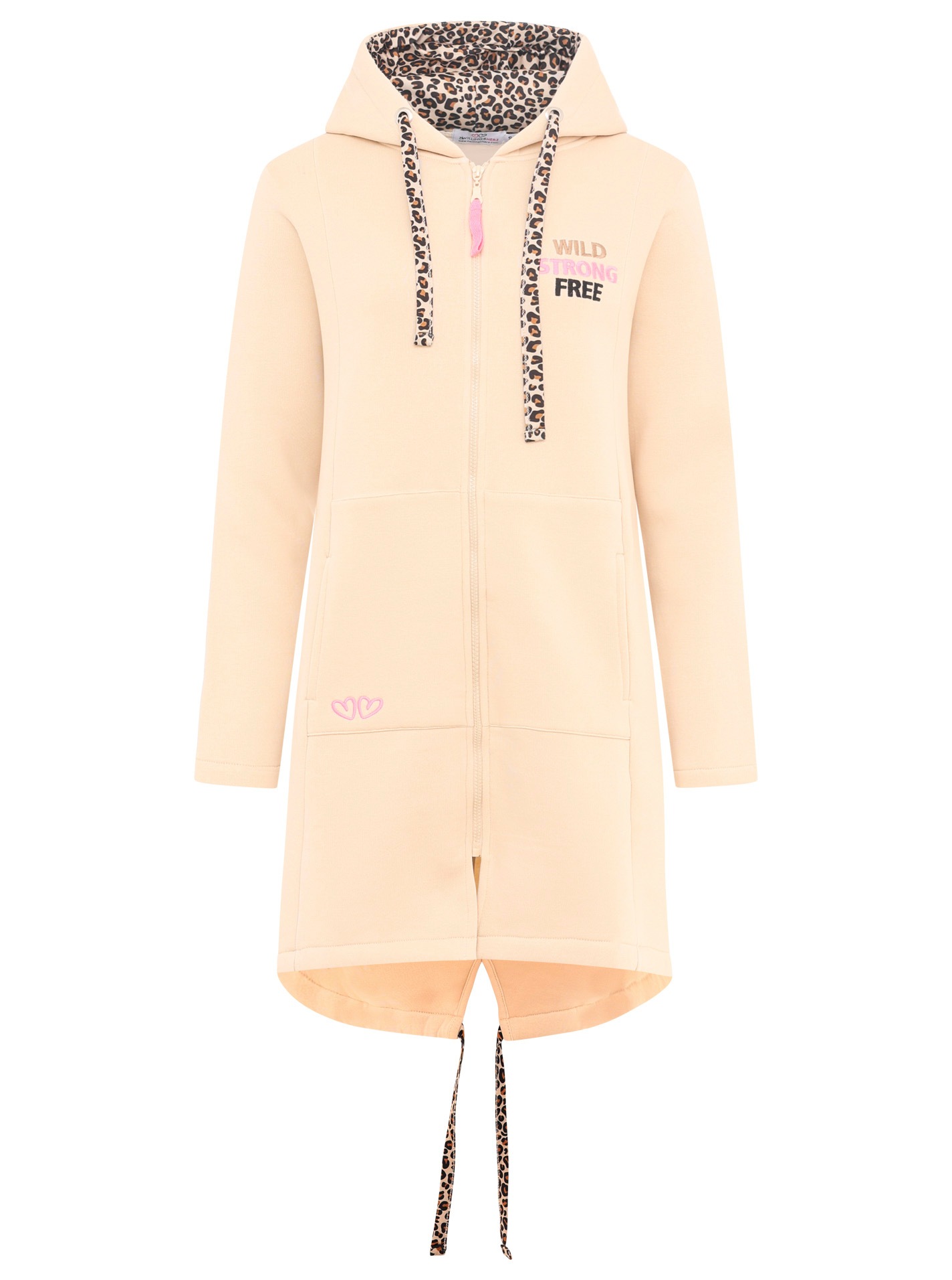 Thumbnail - Zwillingsherz Jerseymantel ""Wild and Free"" mit auffäligem Front und Back Motiv und Leo Details