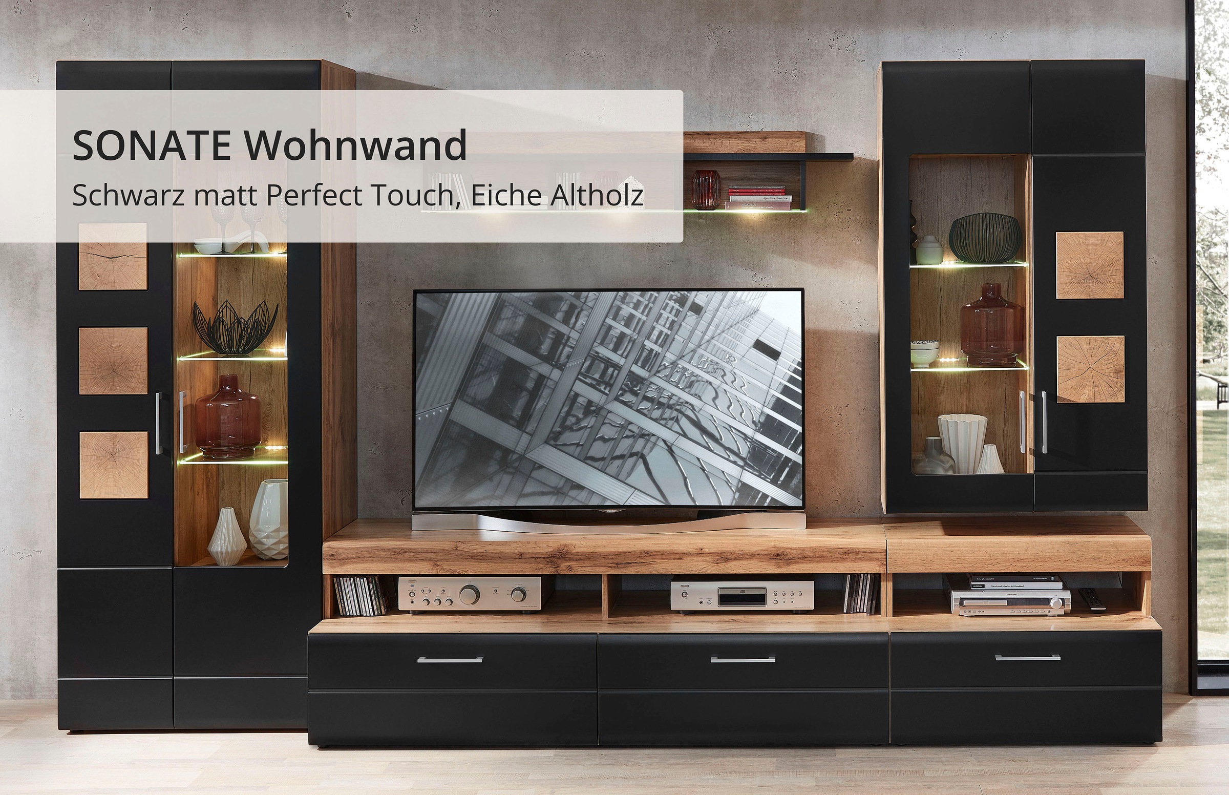 Innostyle Wohnwand »Sonate, TOPSELLER!«, (Komplett-Set, 5 St., Wohnwand), inkl. LED-Beleuchtung