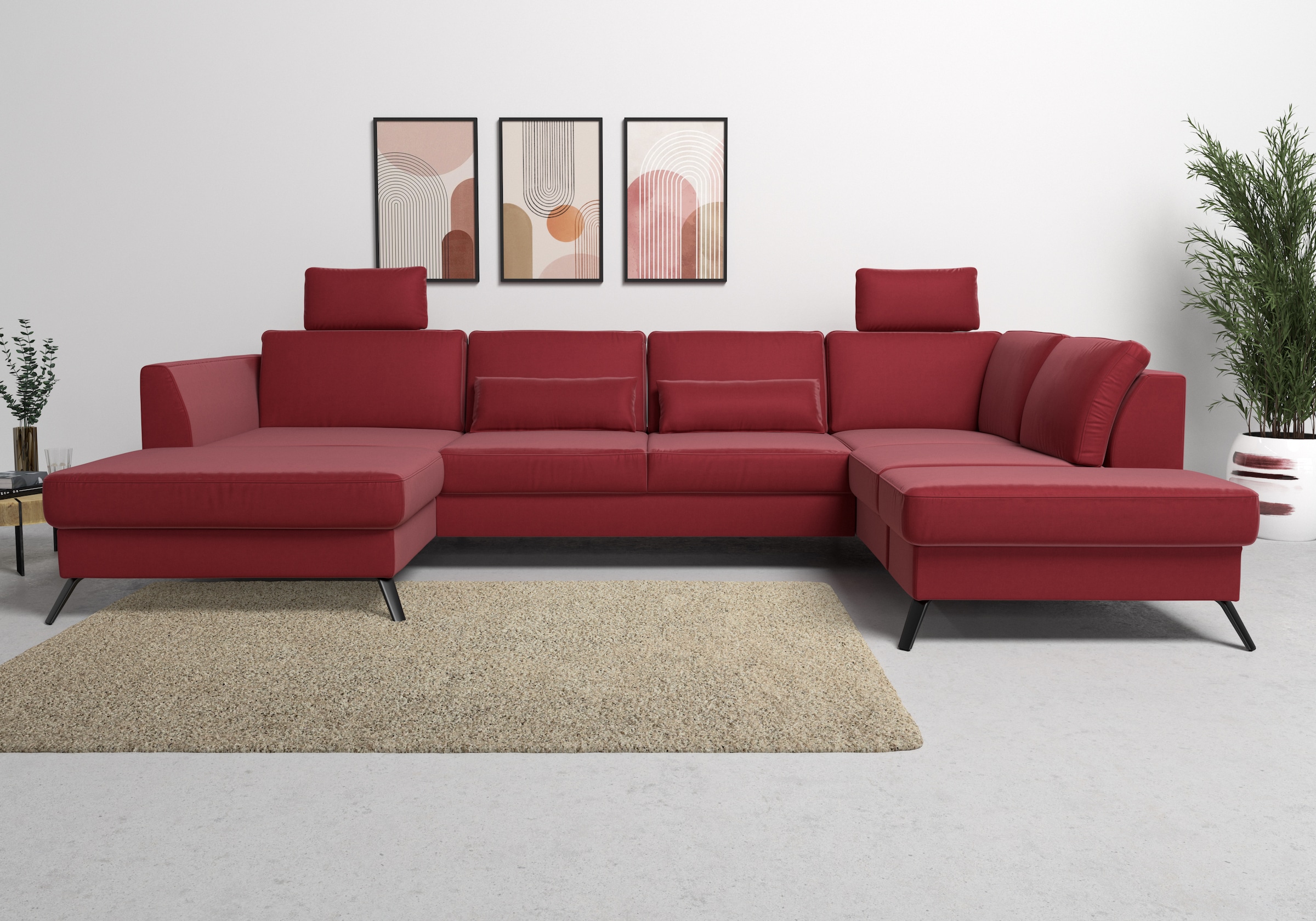 sit&more Wohnlandschaft "Olsen U-Form" inklusive Sitztiefenverstellung, optional Schlaffunktion, 15cm hoch