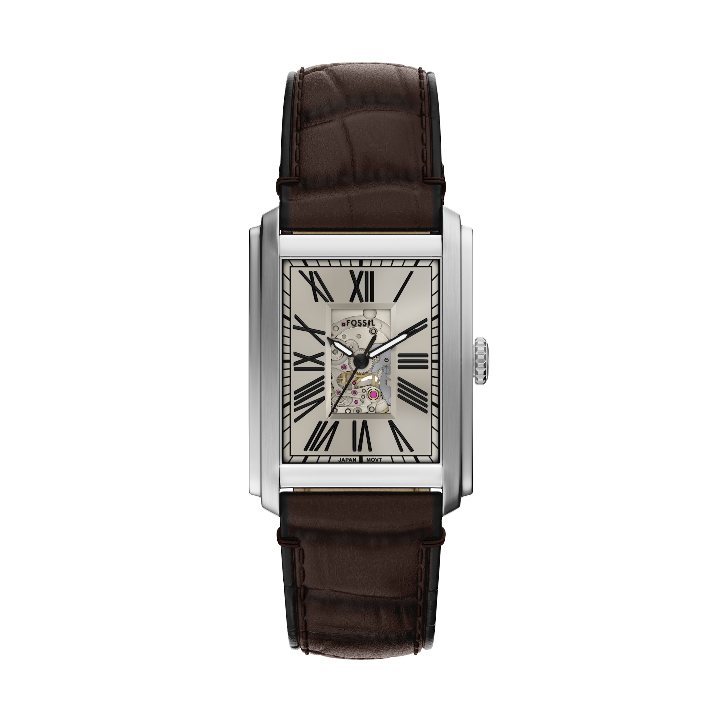 Automatikuhr FOSSIL "CARRAWAY", braun, silberfarben, Armbanduhren, Herren, Automatikuhr, Armbanduhr, Herrenuhr, Mechanische Uhr, Lederarmband, analog 2