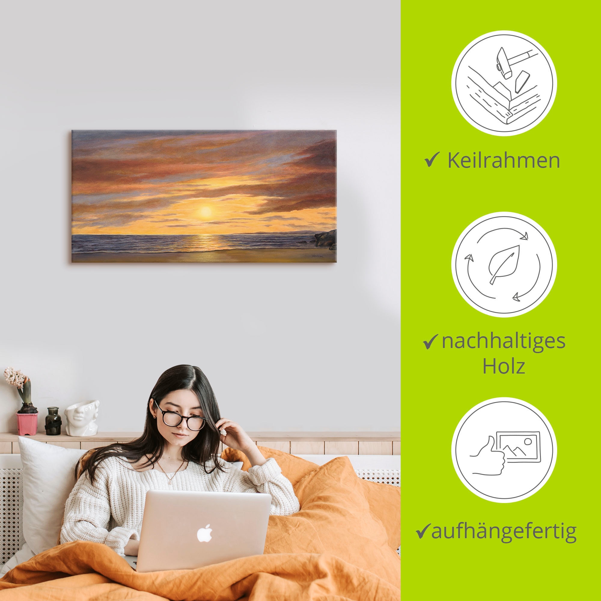 Artland Wandbild »Sonne am Strand«, Strand, (1 St.), als Alubild, Outdoorbild, Leinwandbild, Poster, Wandaufkleber