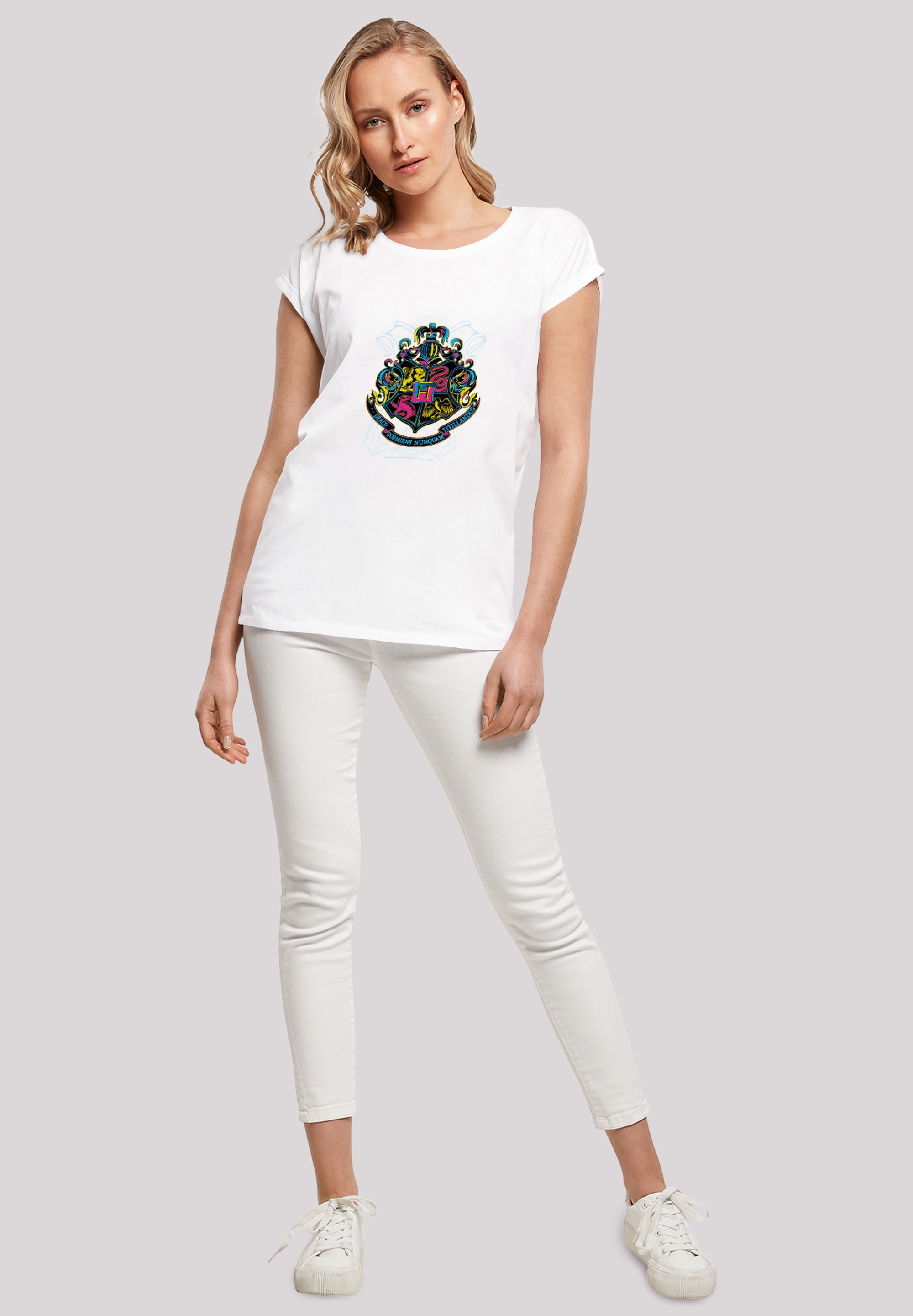 F4NT4STIC T-Shirt »Harry Potter Neon Hogwarts Crest«, Print