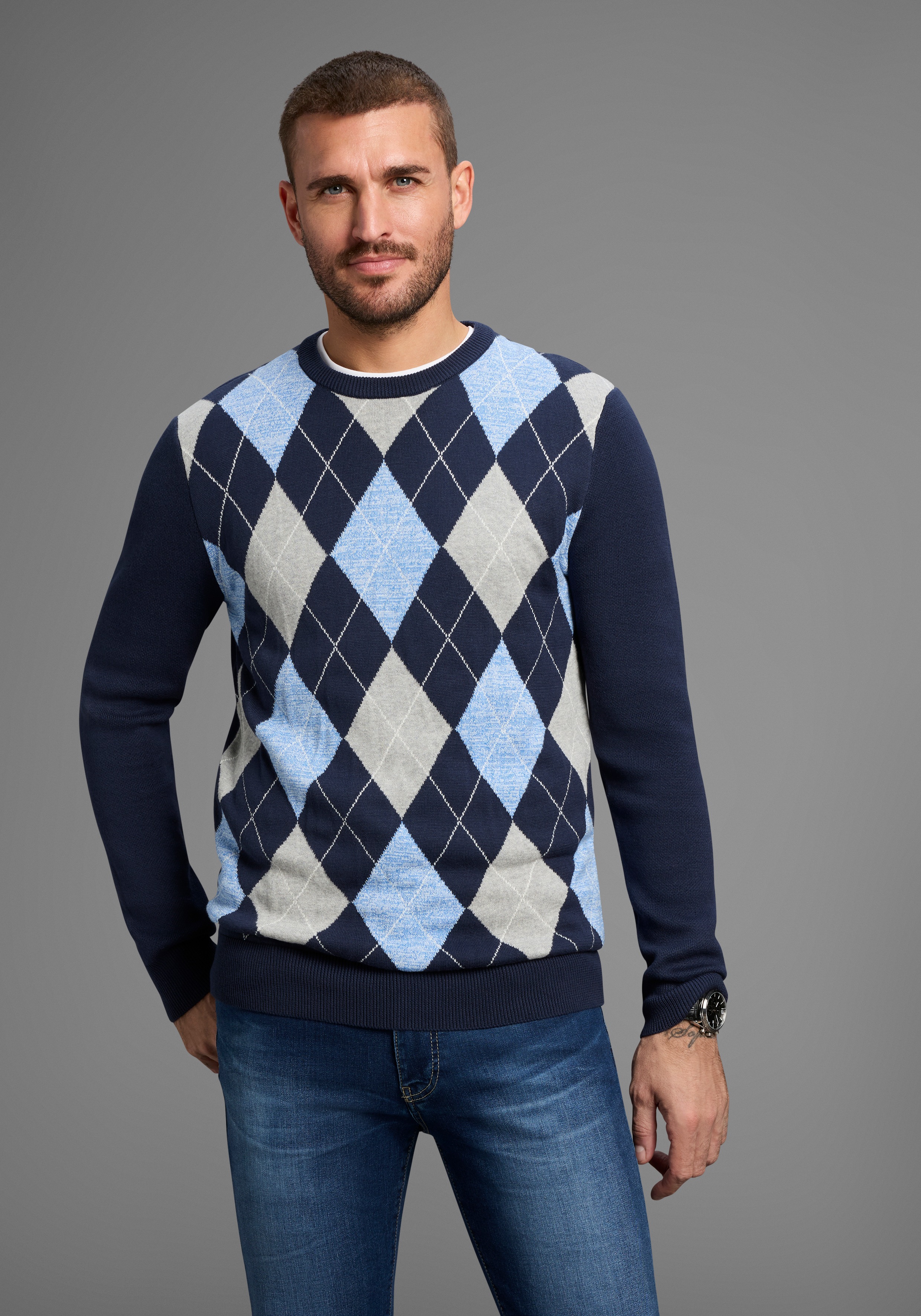 Thumbnail - DELMAO Rundhalspullover "Neue Kollektion Modisches Highlight" Feinstrick mit Rautenmuster, ideal die Übergangszeit