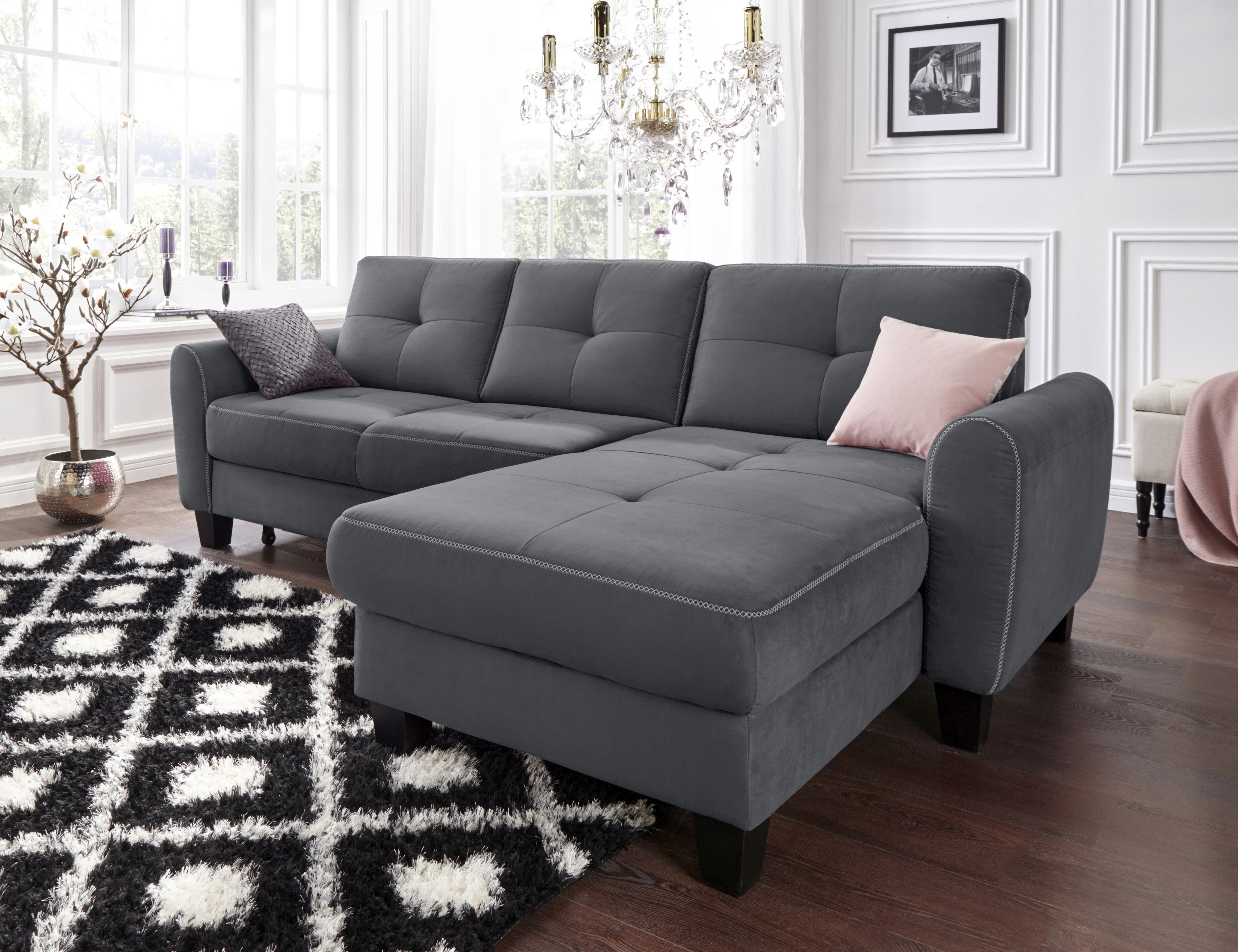 sit&more Ecksofa "Varese L-Form" mit Federkern, wahlweise mit Schlaffunktion und Stauraum