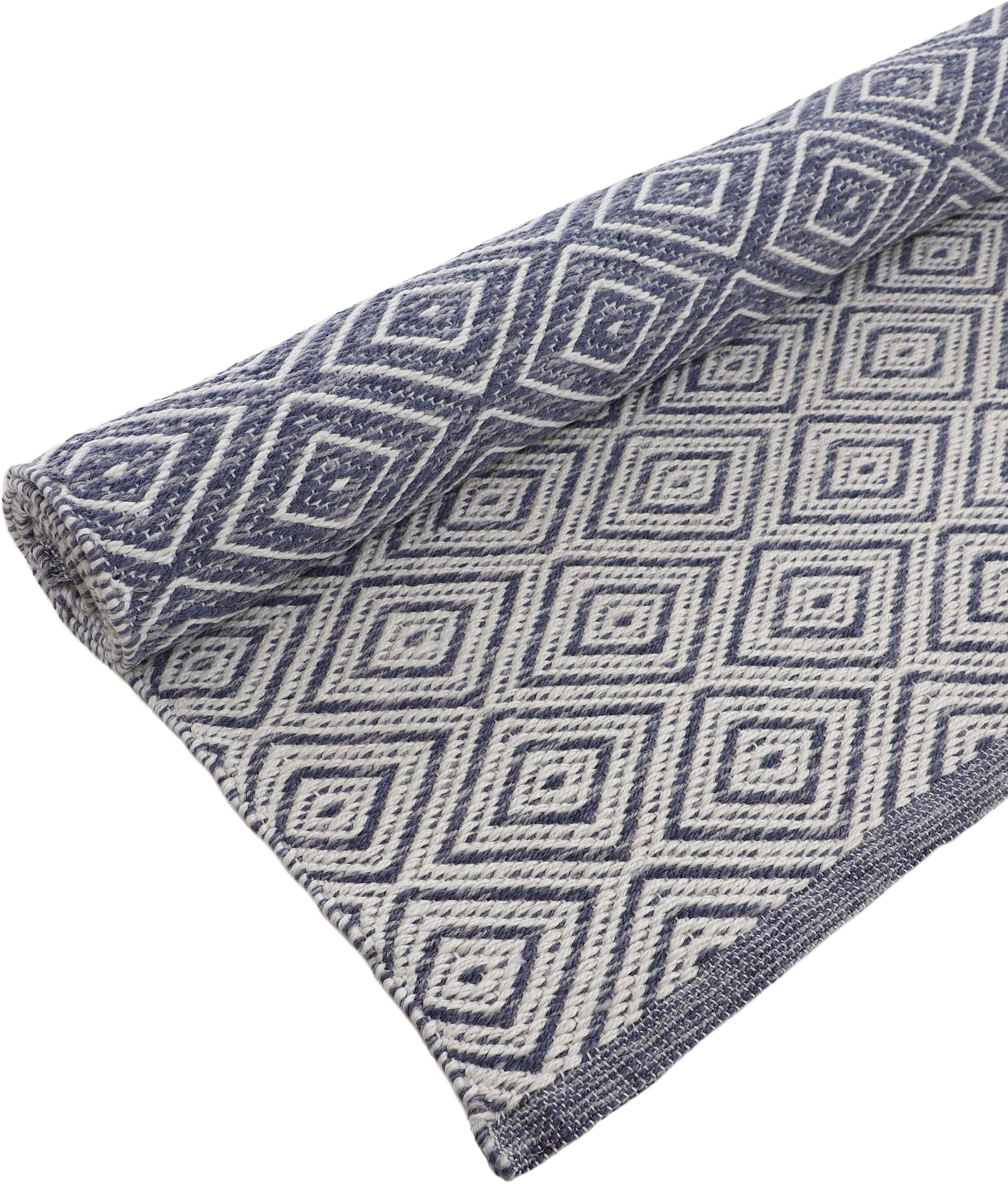 Teppich CARPETFINE "Frida 200", blau, B:60cm H:7mm L:110cm, Polyester, Teppiche, Teppich, Wendeteppich, 100% recyceltem Material (PET), Flachgewebe, Sisal Optik 3