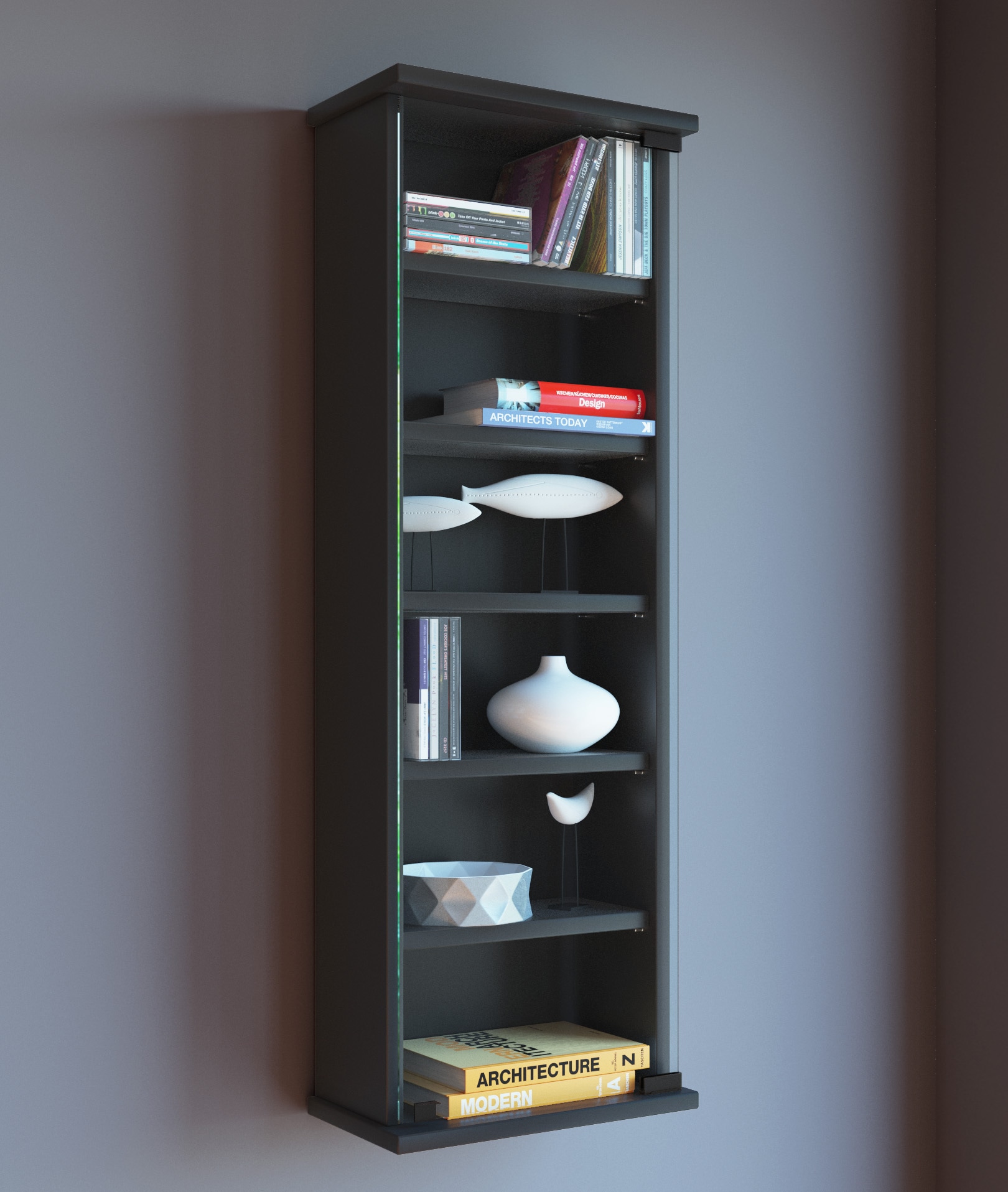 VCM Media-Regal »VCM Holz CD DVD Wandregal | Hängeregal mit ESG-Sicherheitsglastür | Platz für 150-CDs oder 65 DVDs oder 36-Videos | Maße: 92 x B. 31 x T. 18 cm | Elegantes CD/DVD Regal | 5 variable Einlegeböden - Loposa«