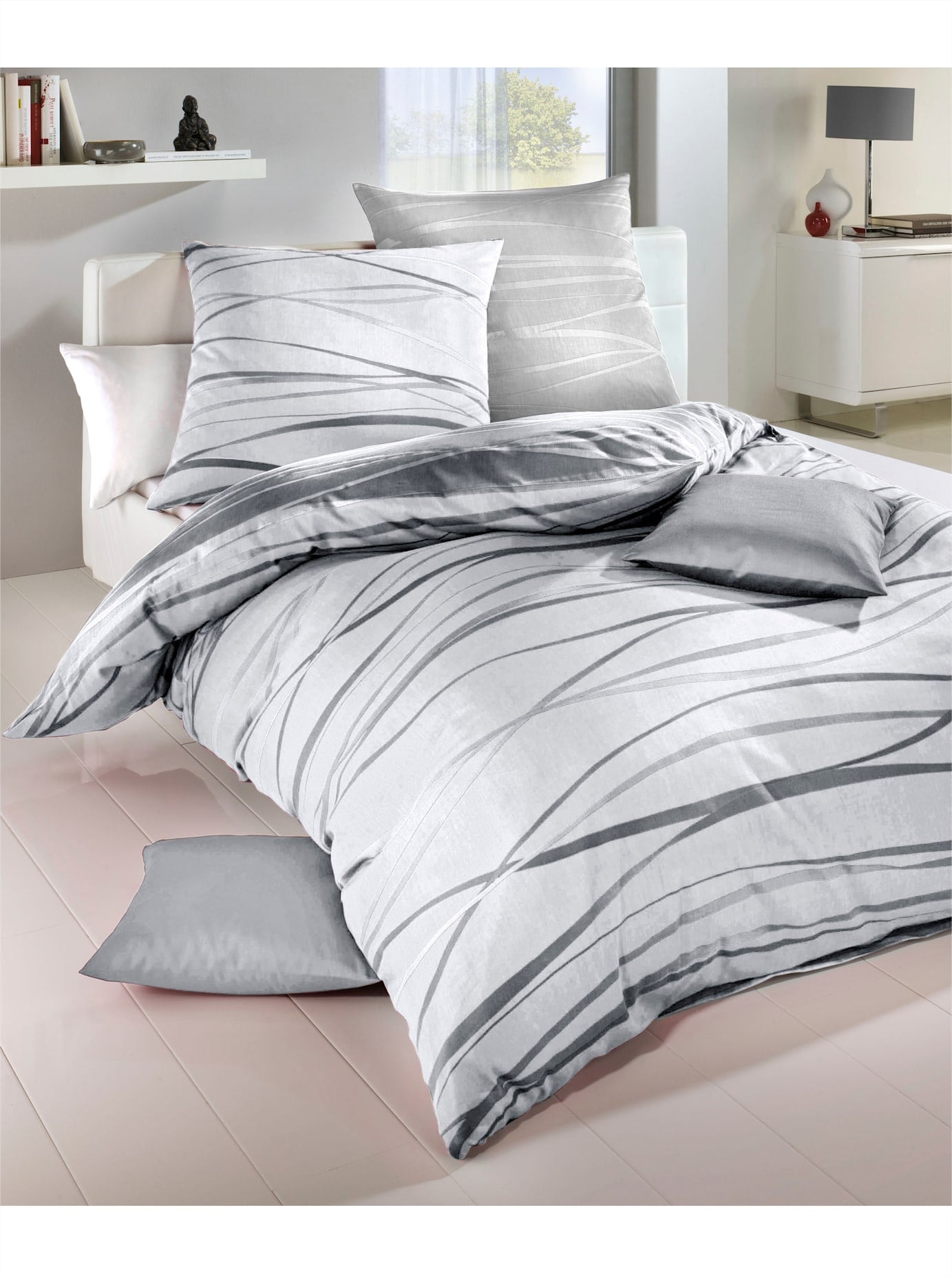 Bettwäsche KAEPPEL, grau, Feinbiber, 100% Baumwolle, Bettwäsche