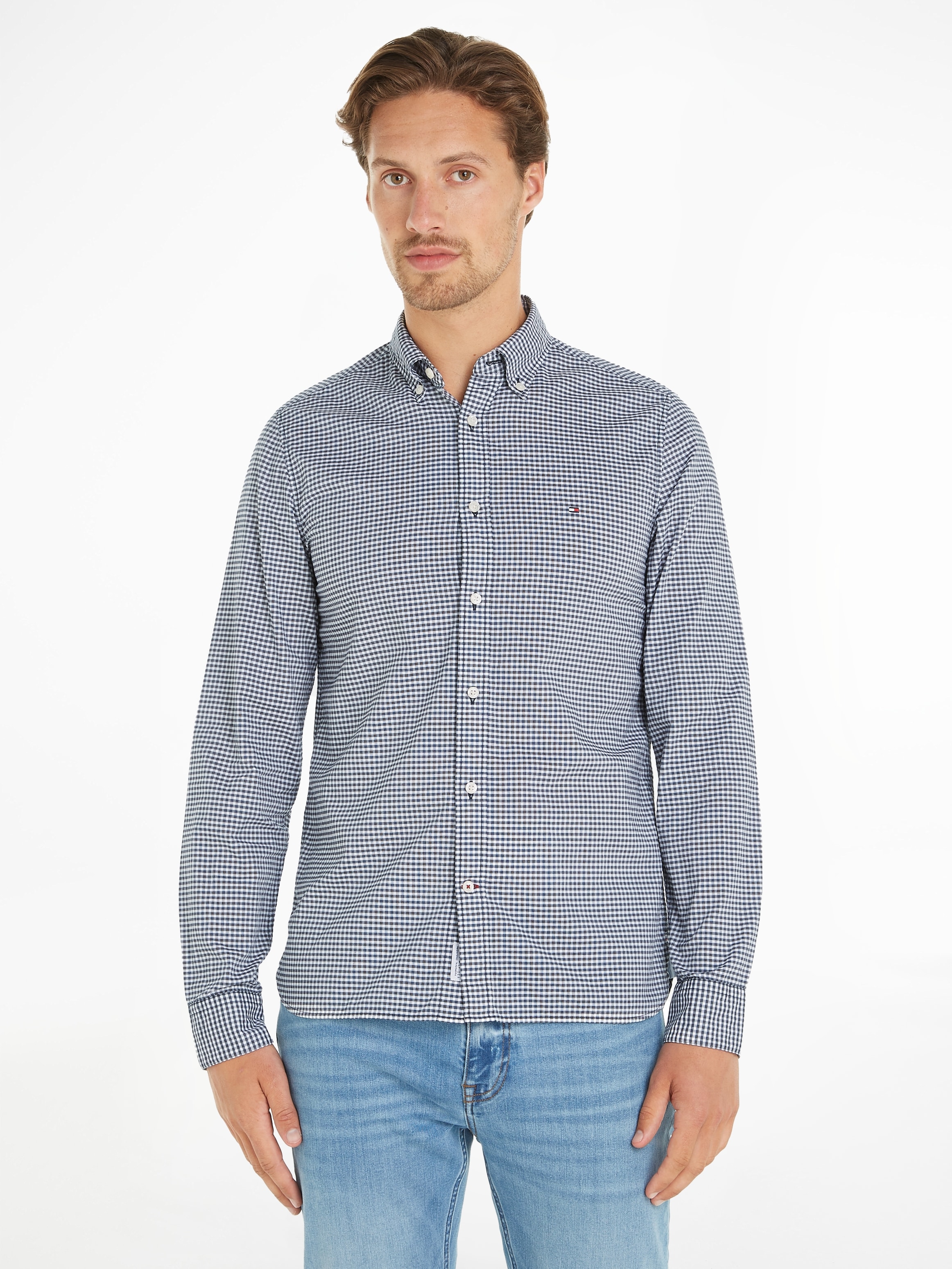 Tommy Hilfiger Karohemd »FLEX TEXTURED GINGHAM SF SHIRT«, mit kleiner Logostickerei