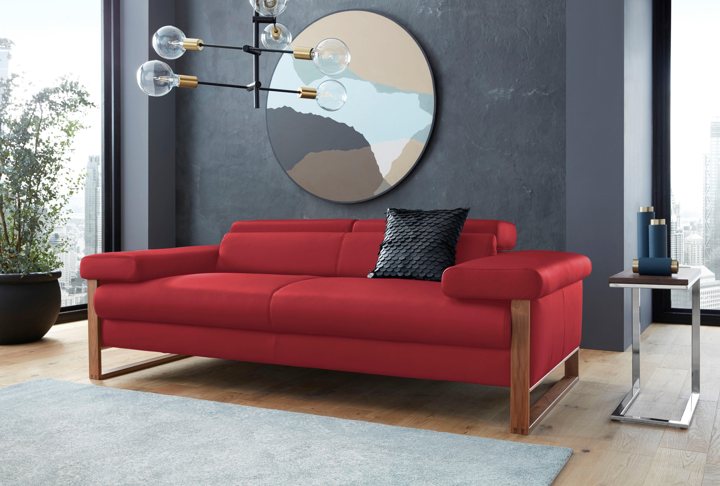W.SCHILLIG 2-Sitzer "finn wahlw. mit Sitztiefenverstellung & Kopfstützenverstellung, bequem" German Design Award 2016, Fußgestell Nussbaum natur, Breite 210 cm