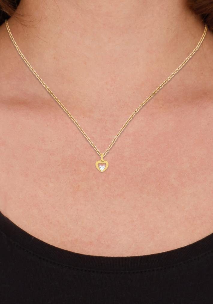 Kette mit Anhänger AMOR "Schmuck Geschenk Halskette Herz LIEBE", gold (gelbgoldfarben, weiß), Halsketten, Damen, Gelbgold 375, mit Zirkonia (synth.) 10