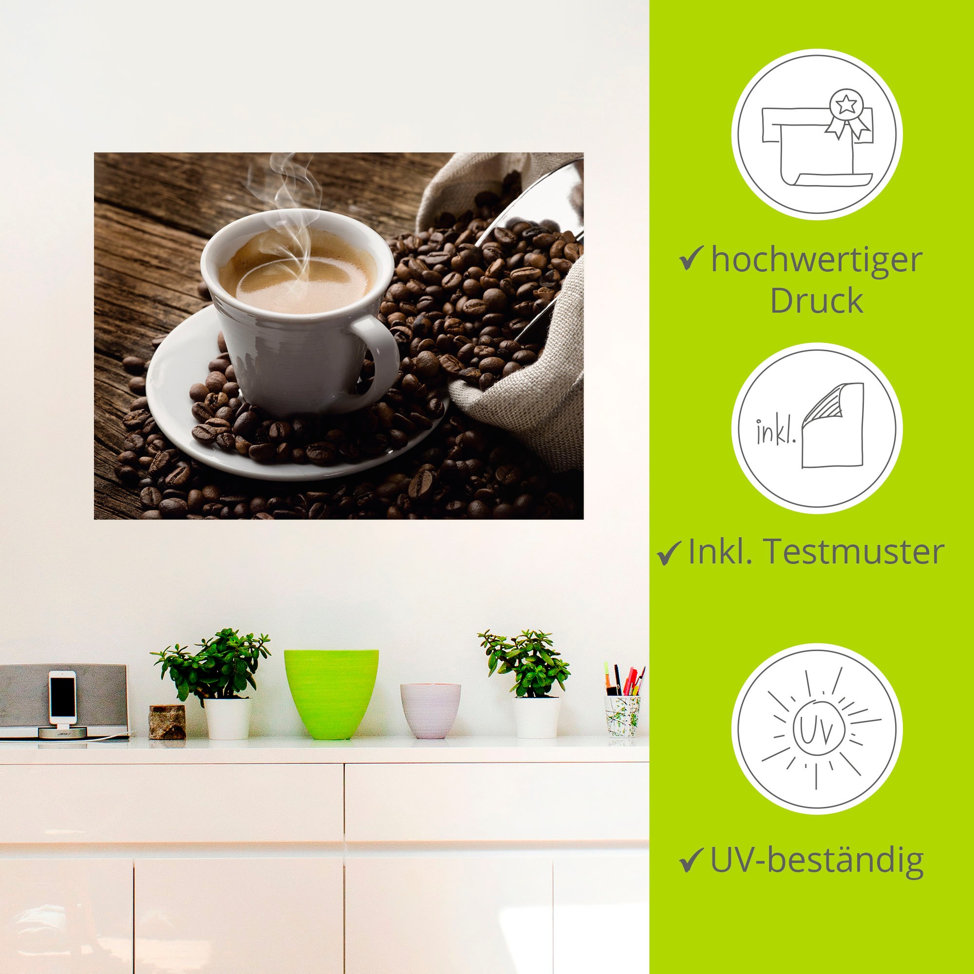 Artland Wandbild »Heißer Kaffee - dampfender Kaffee«, Getränke, (1 St.), als Alubild, Outdoorbild, Leinwandbild, Poster, Wandaufkleber