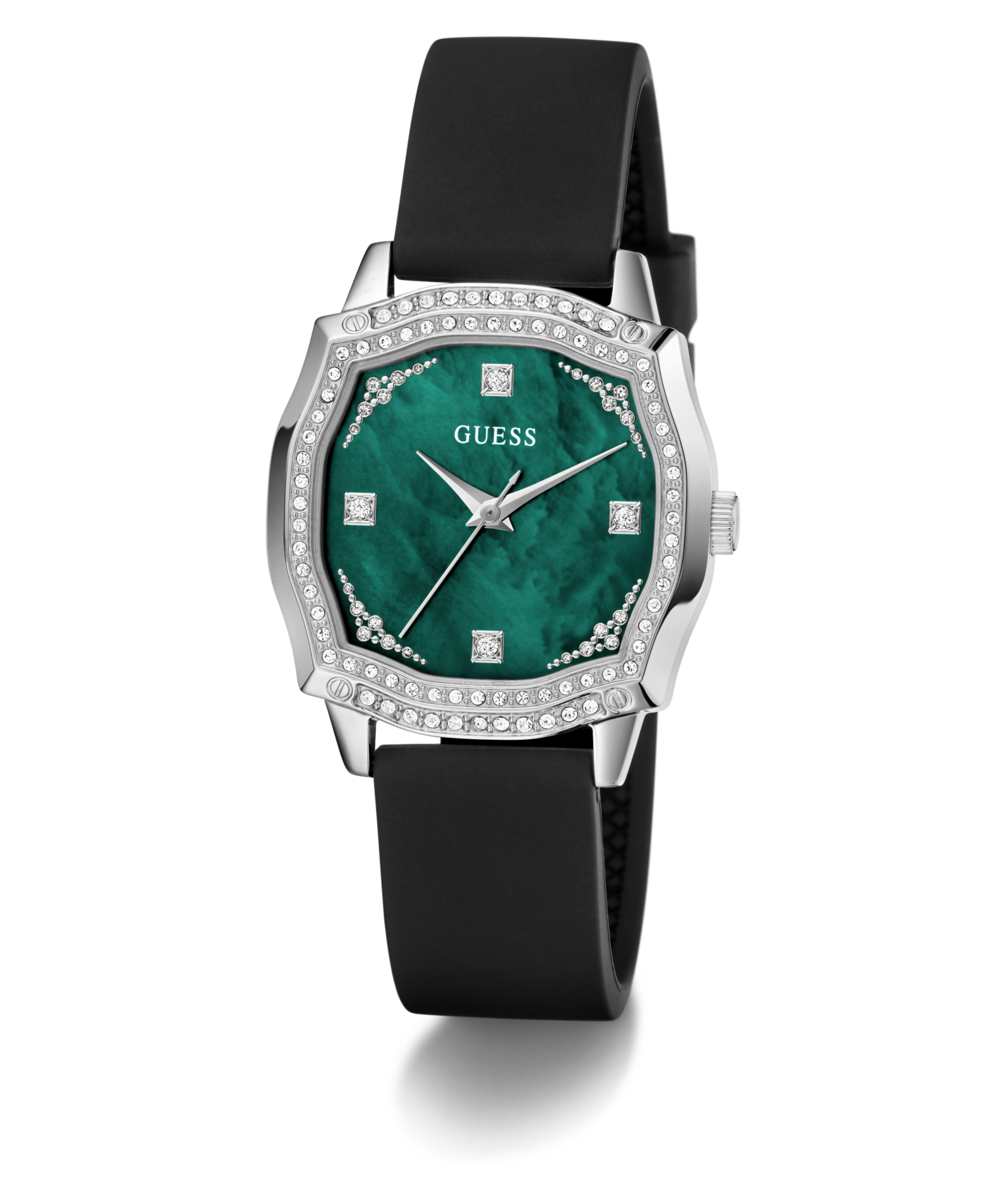 Guess Quarzuhr »LIV« Armbanduhr, Damenuhr, Silikonarmband, Kristallsteine