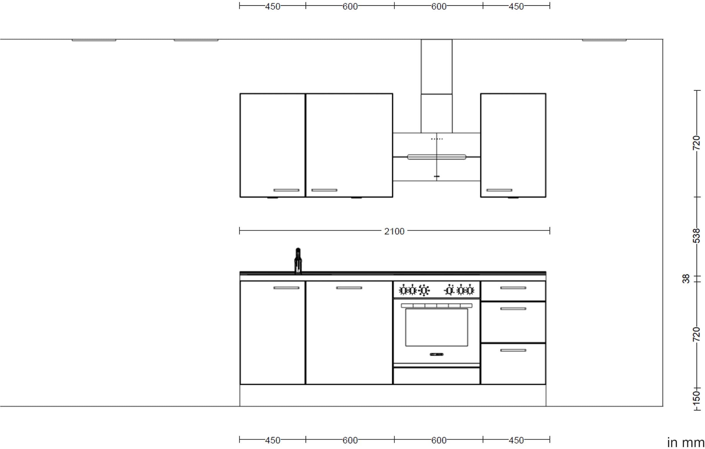 nobilia® Küchenzeile »"Easytouch II"«, vormontiert, Ausrichtung wählbar, Breite 210 cm, wahlw. mit E-Geräten