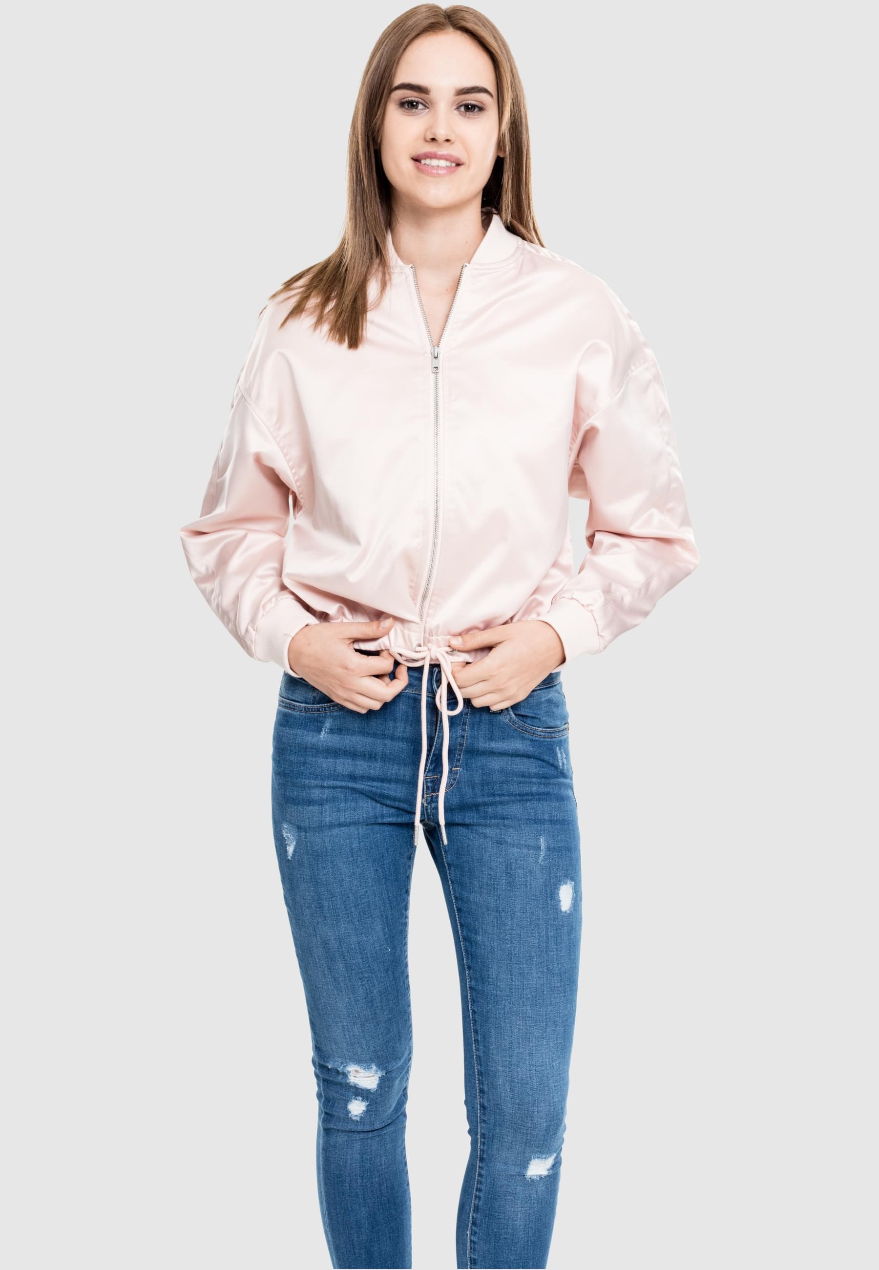 URBAN CLASSICS Allwetterjacke »Urban Classics Damen Ladies Satin Kimono Blouson«, (1 St.), ohne Kapuze