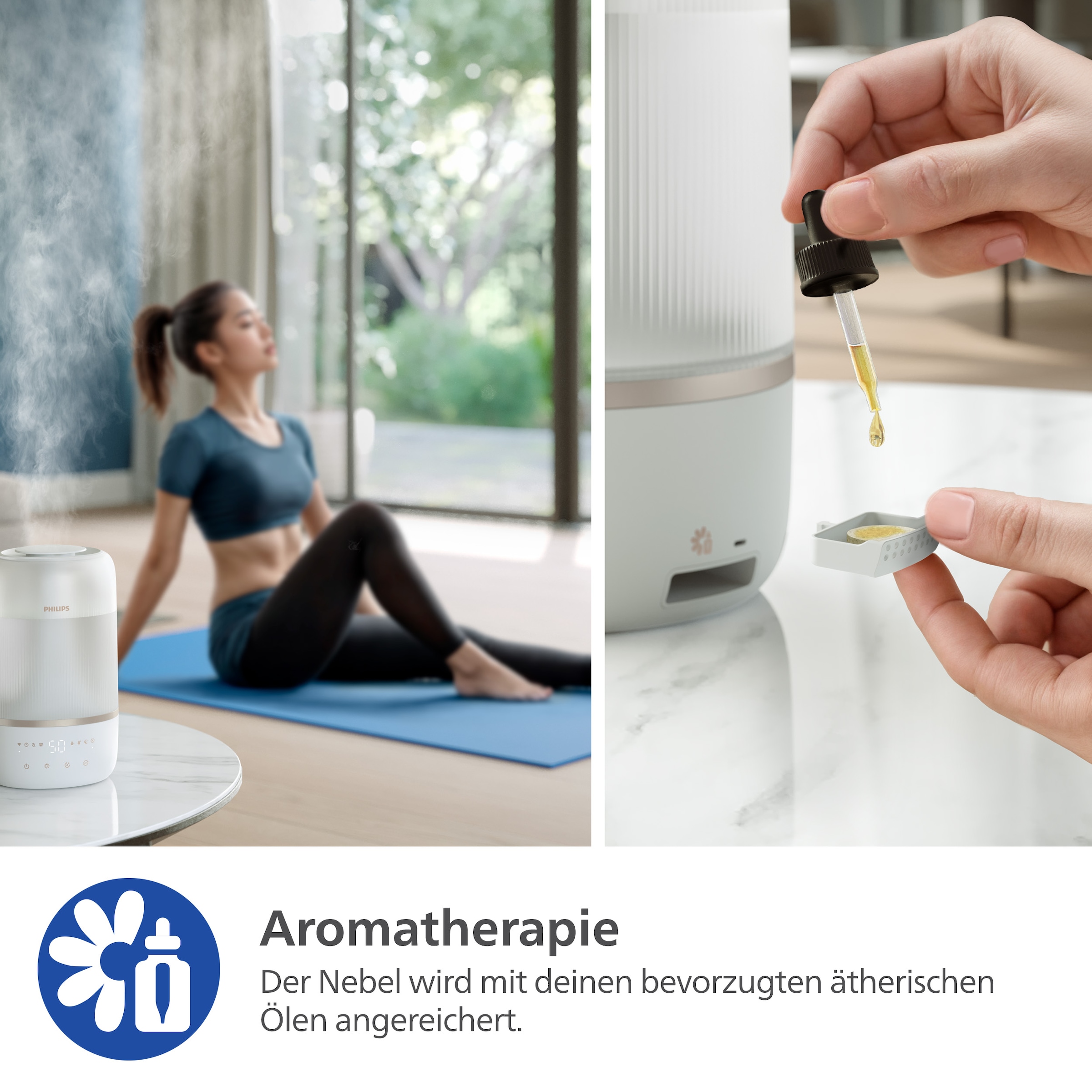 Philips Luftbefeuchter »HU1510 1000 Series, ultraschall«, 3 l Wassertank, für 41 m² Räume, mit Aroma-Diffusor, Stimmungslicht, App verbunden