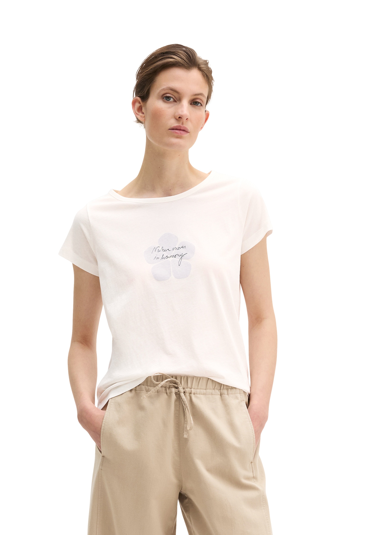 T-Shirt MARC O'POLO "aus leichtem Single Jersey", Damen, Gr. M, grau weiß, Obermaterial: 100% Baumwolle, unifarben, Basic, regular fit, U-Boot-Ausschnitt, Shirts T-Shirt