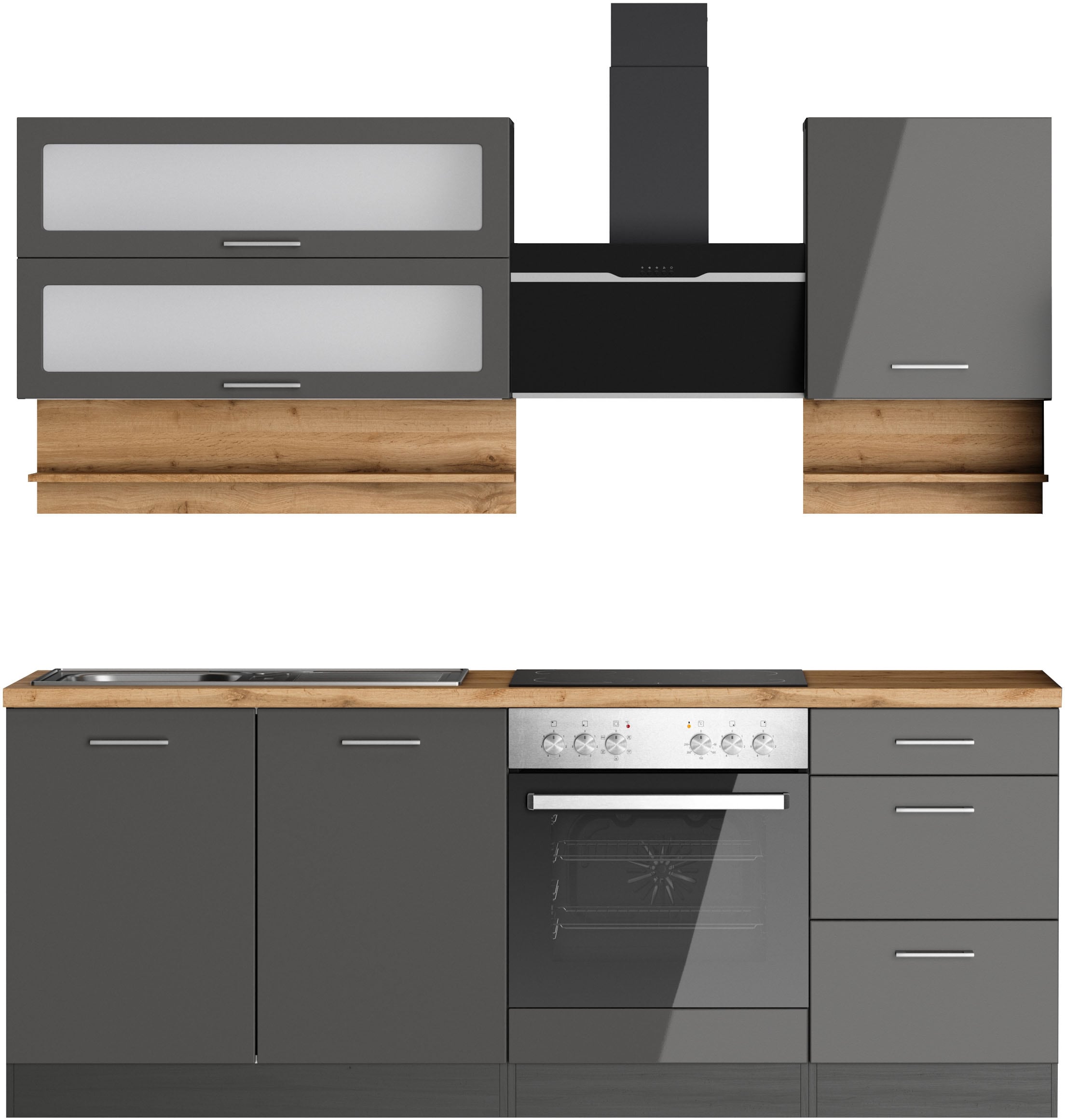KOCHSTATION "KS-Milan" 210 cm breit, robuste Metallauszüge, viel Stauraum