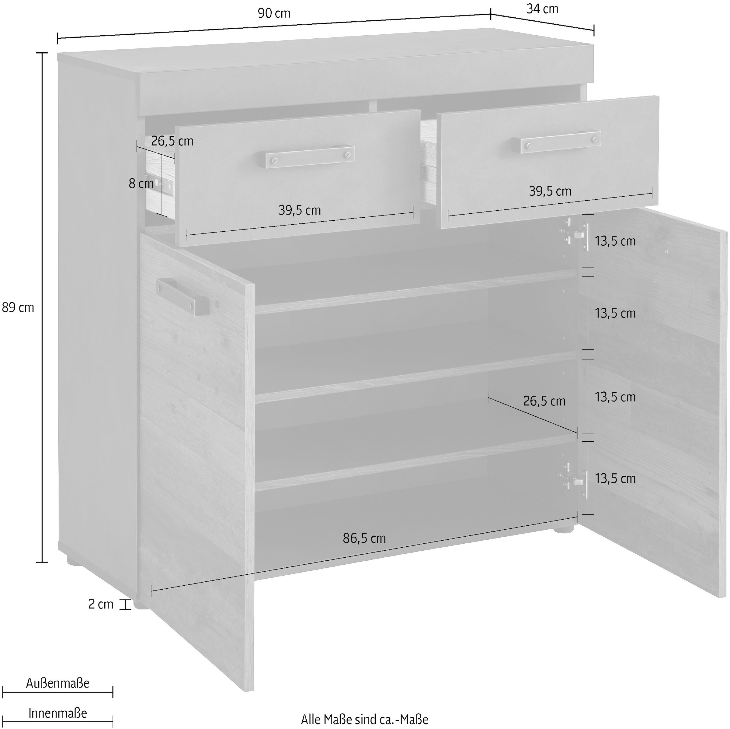 Home affaire Schuhschrank »Ilana« Schuhschrank für 16 Paar Schuhe - (B/T/H) 90/34/89 cm