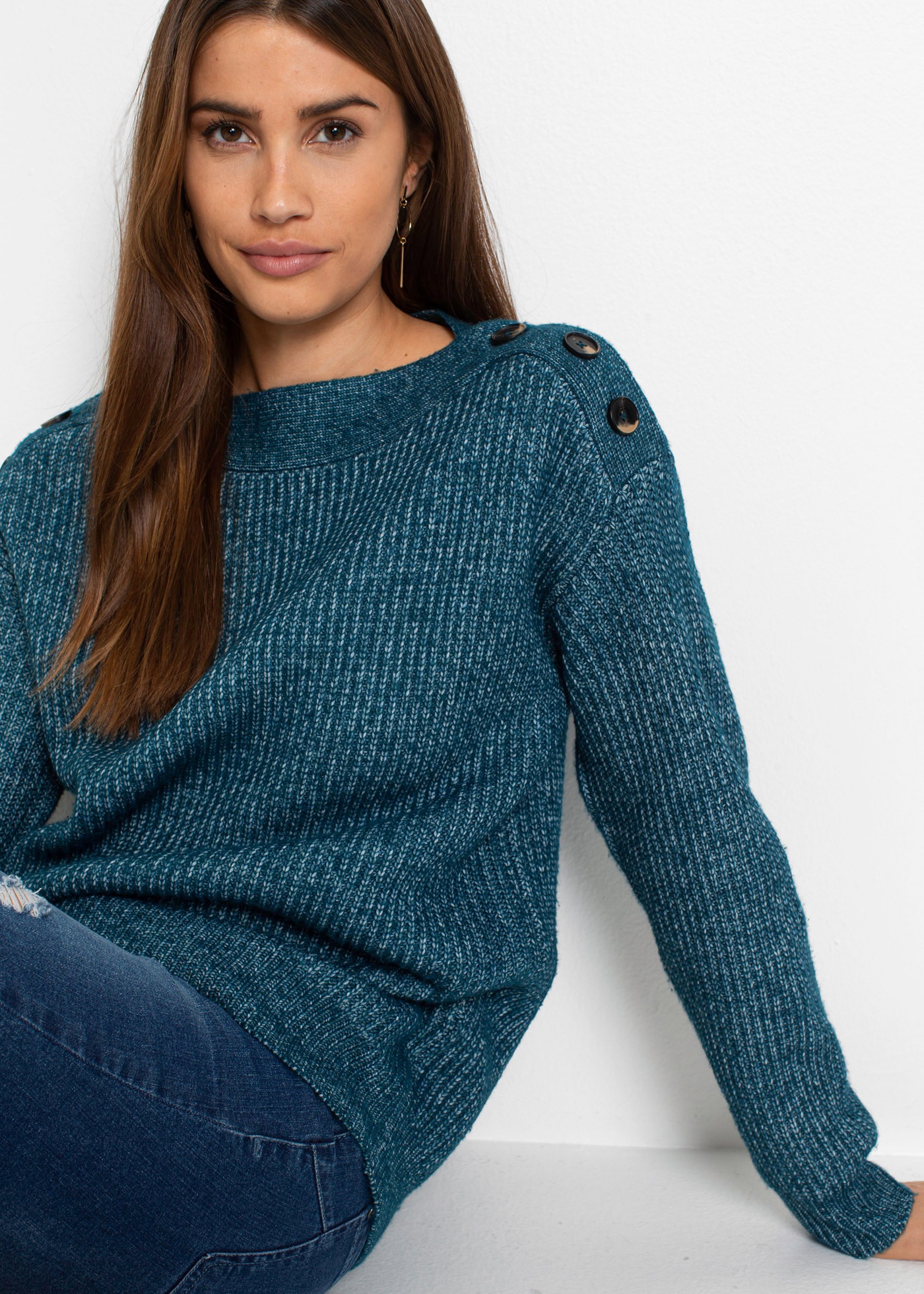 bonprix Strickpullover "Pullover mit Knöpfen" aus Polyester, mit Knopfverzi günstig online kaufen